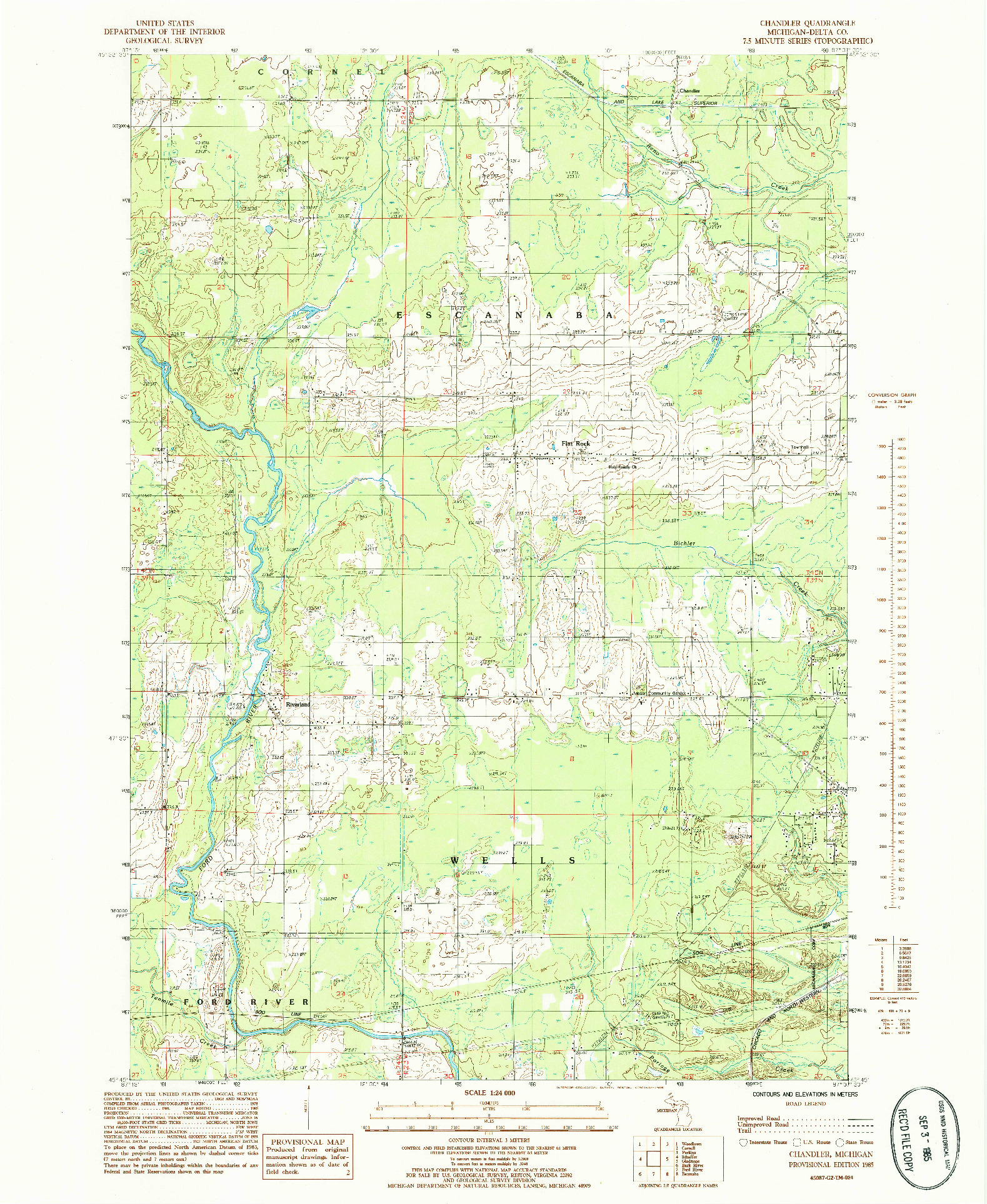 USGS 1:24000-SCALE QUADRANGLE FOR CHANDLER, MI 1985