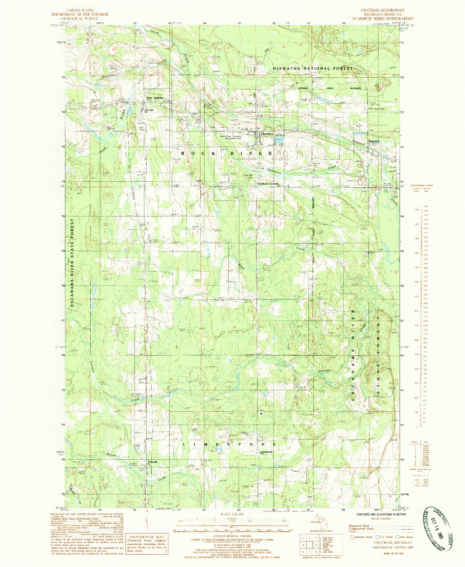 USGS 1:24000-SCALE QUADRANGLE FOR CHATHAM, MI 1985