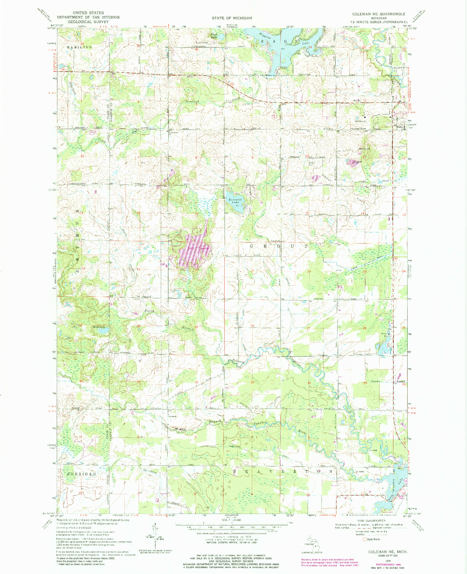 USGS 1:24000-SCALE QUADRANGLE FOR COLEMAN NE, MI 1969