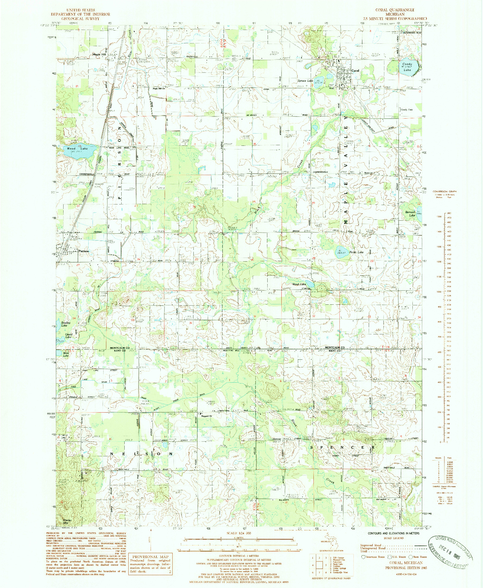 USGS 1:24000-SCALE QUADRANGLE FOR CORAL, MI 1985
