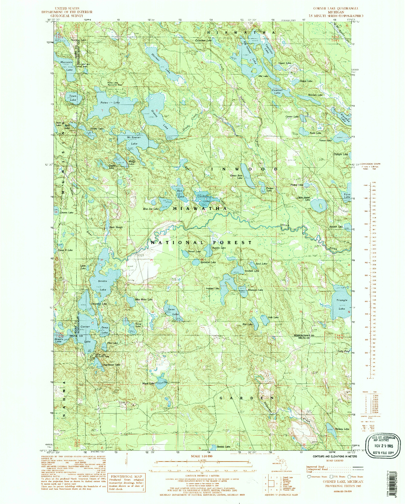 USGS 1:24000-SCALE QUADRANGLE FOR CORNER LAKE, MI 1985