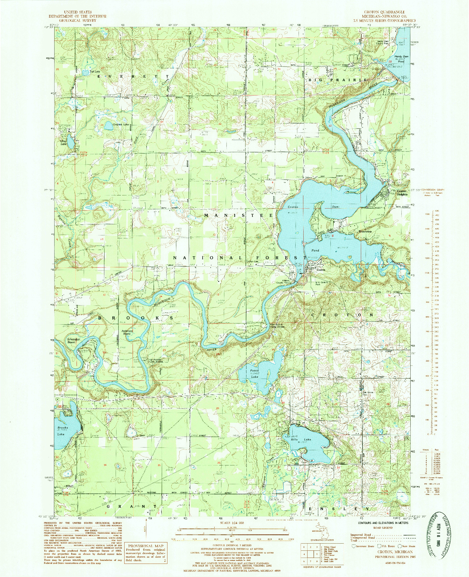USGS 1:24000-SCALE QUADRANGLE FOR CROTON, MI 1985