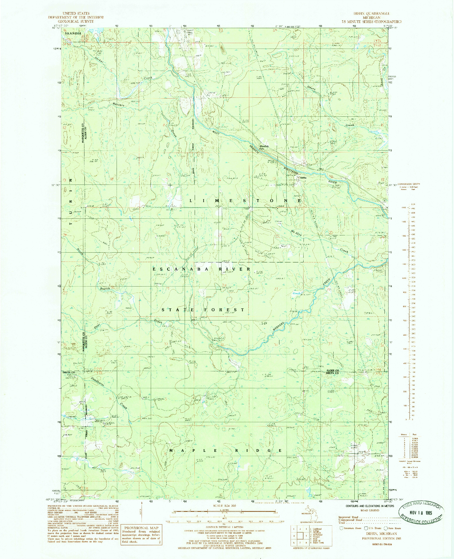 USGS 1:24000-SCALE QUADRANGLE FOR DIFFIN, MI 1985