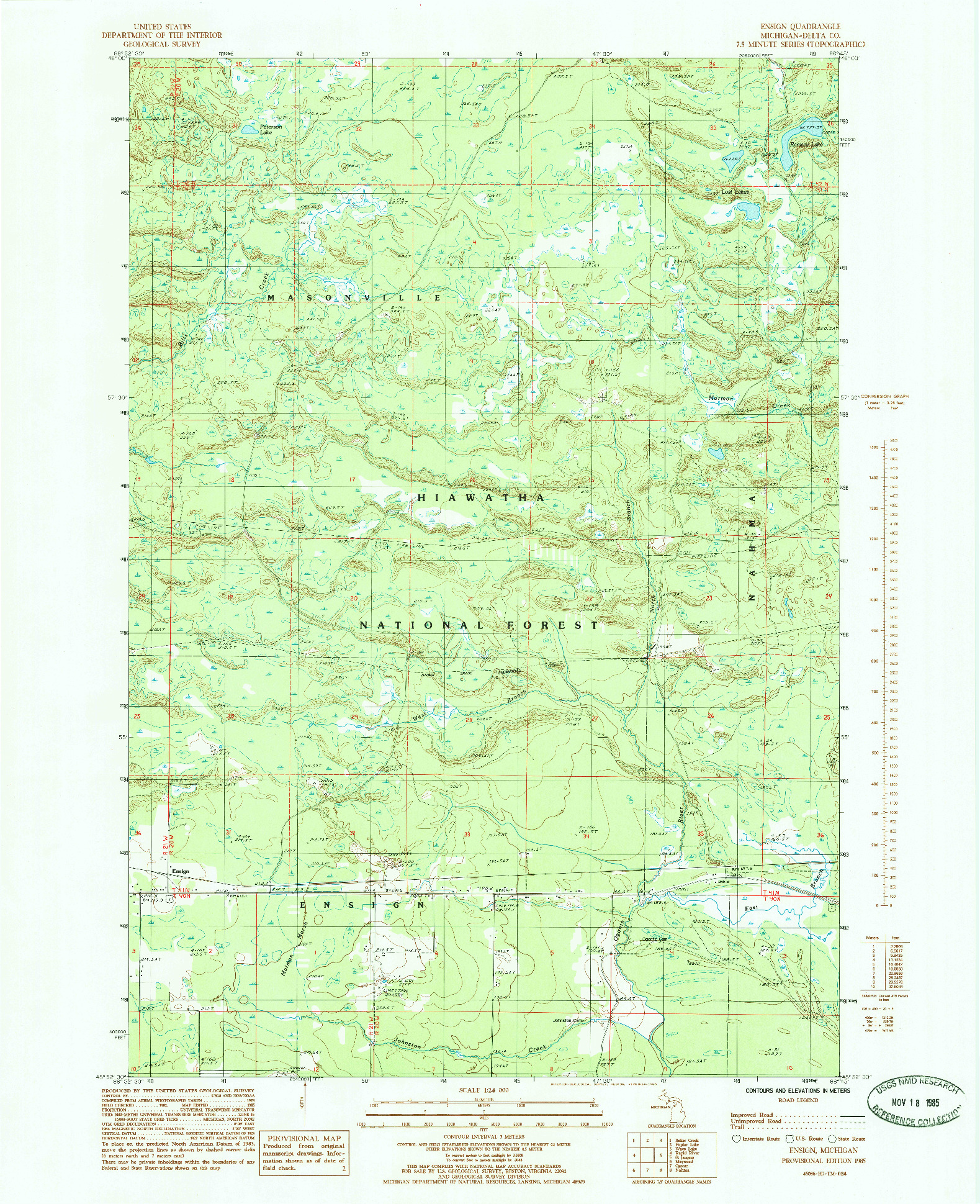 USGS 1:24000-SCALE QUADRANGLE FOR ENSIGN, MI 1985