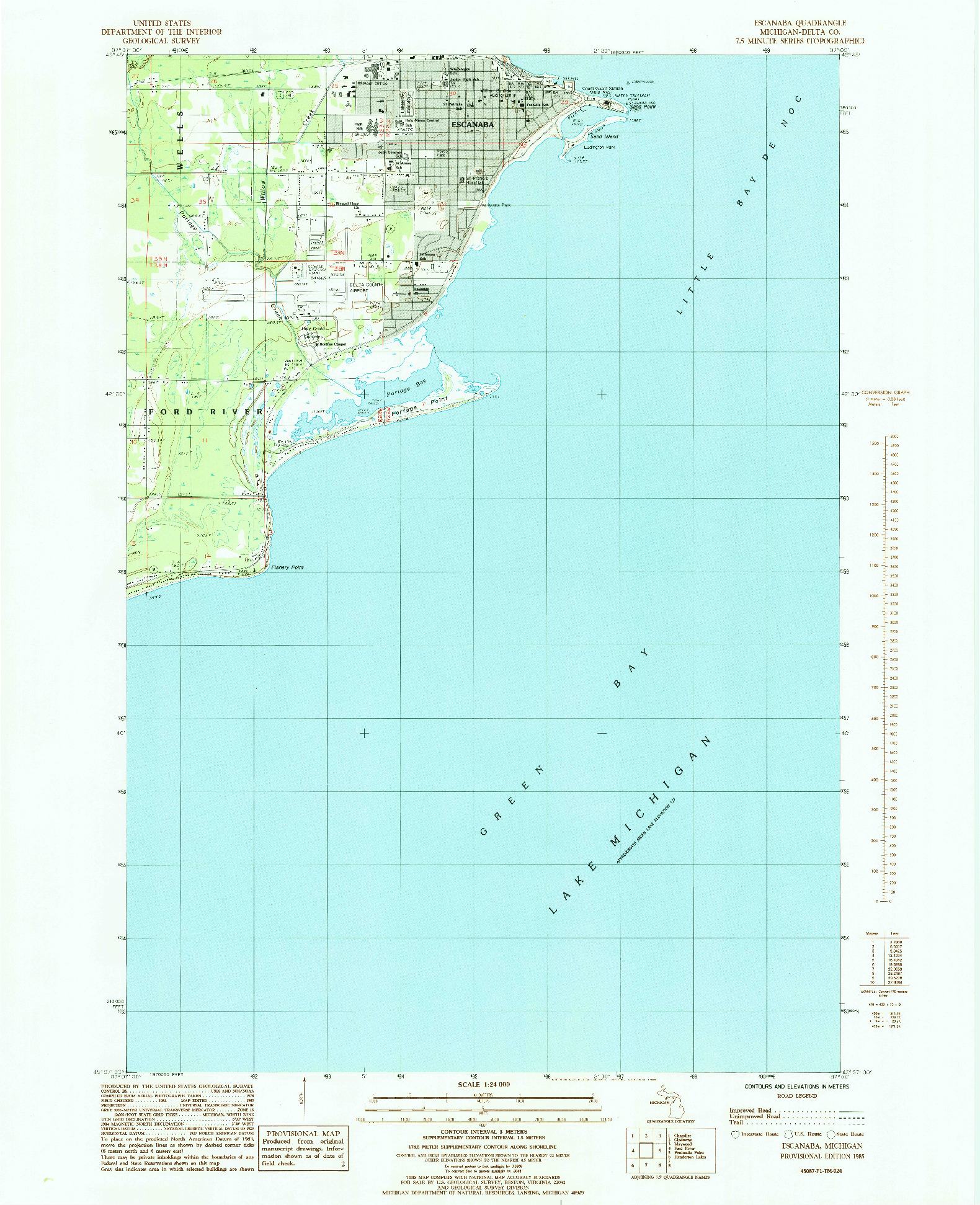 USGS 1:24000-SCALE QUADRANGLE FOR ESCANABA, MI 1985