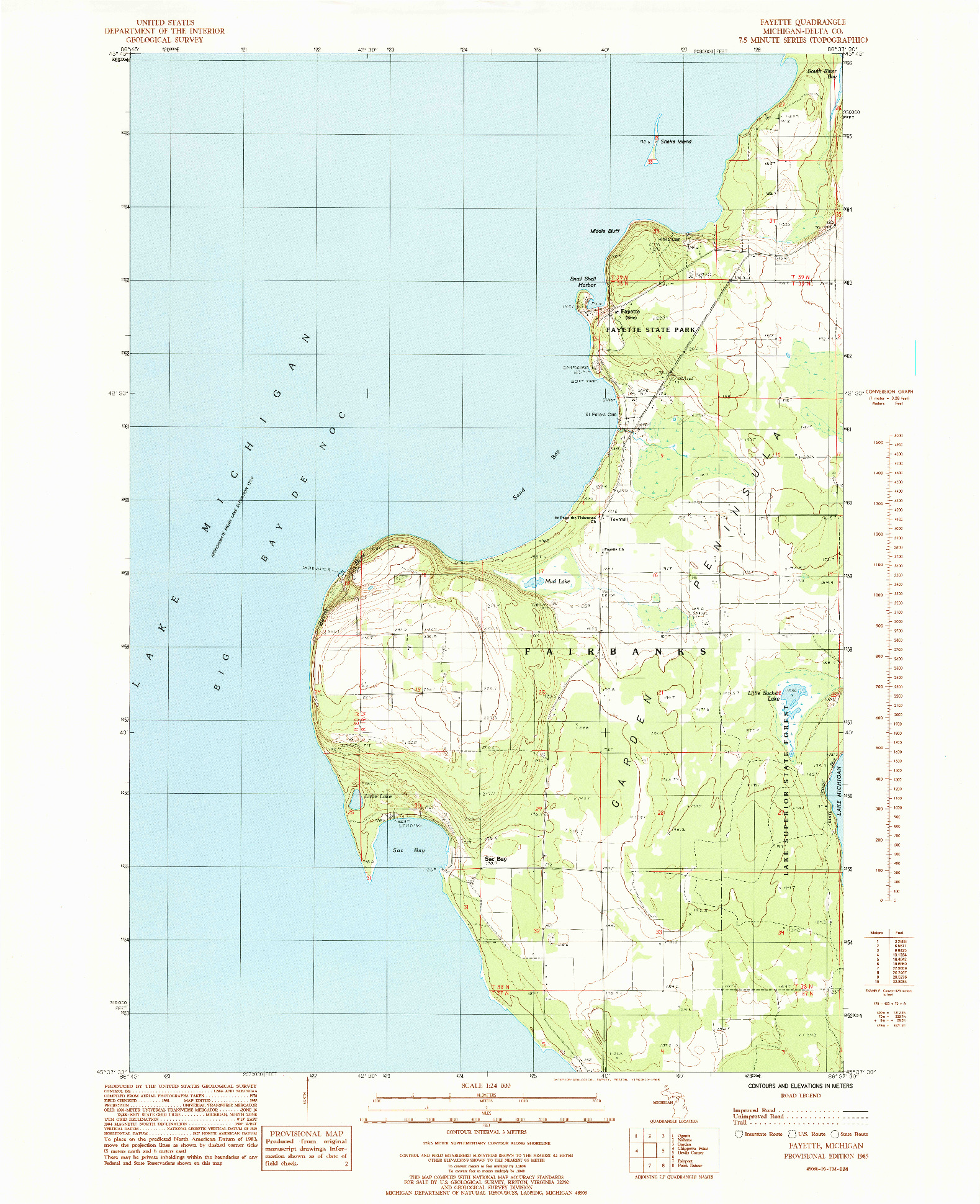 USGS 1:24000-SCALE QUADRANGLE FOR FAYETTE, MI 1985
