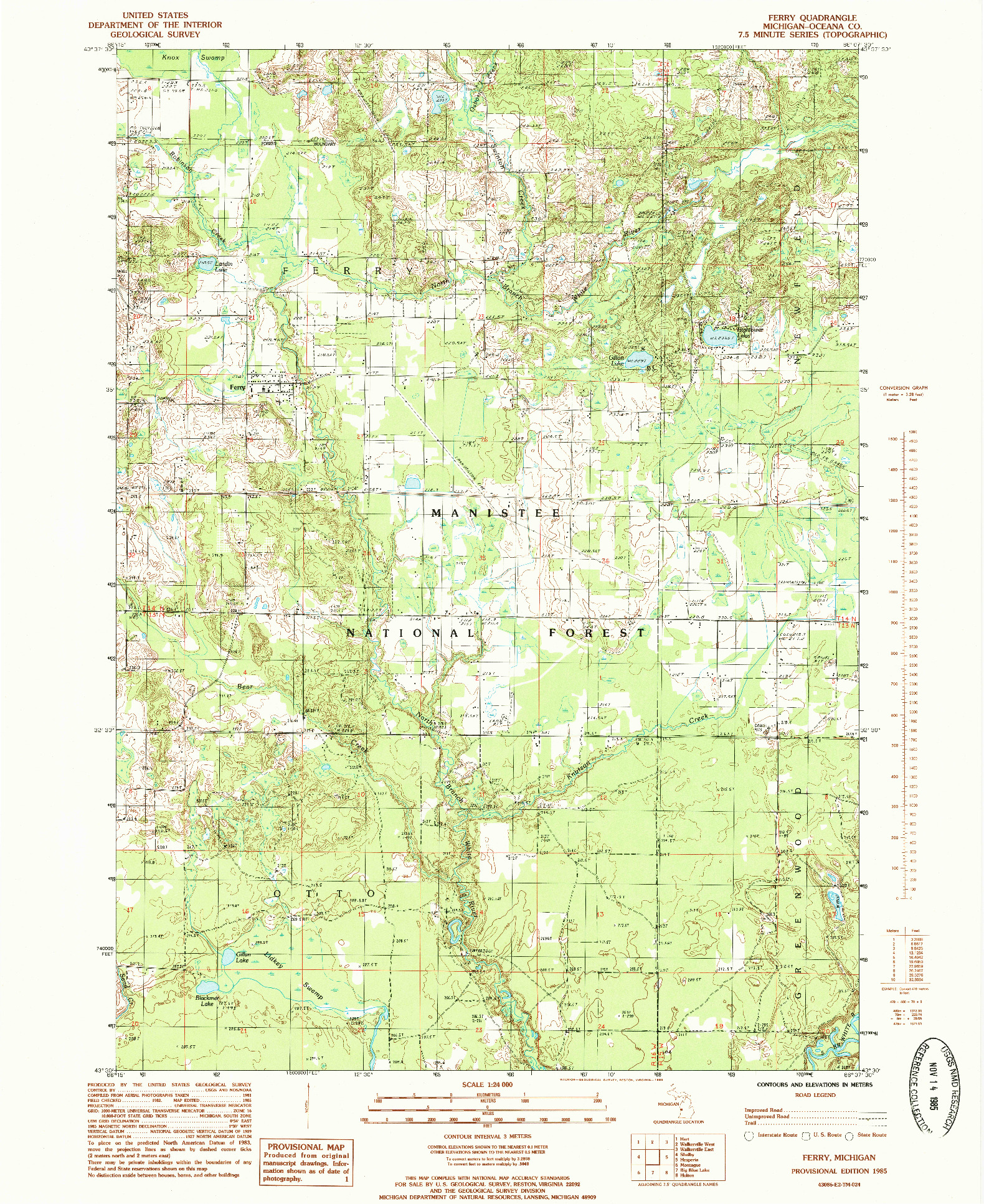 USGS 1:24000-SCALE QUADRANGLE FOR FERRY, MI 1985