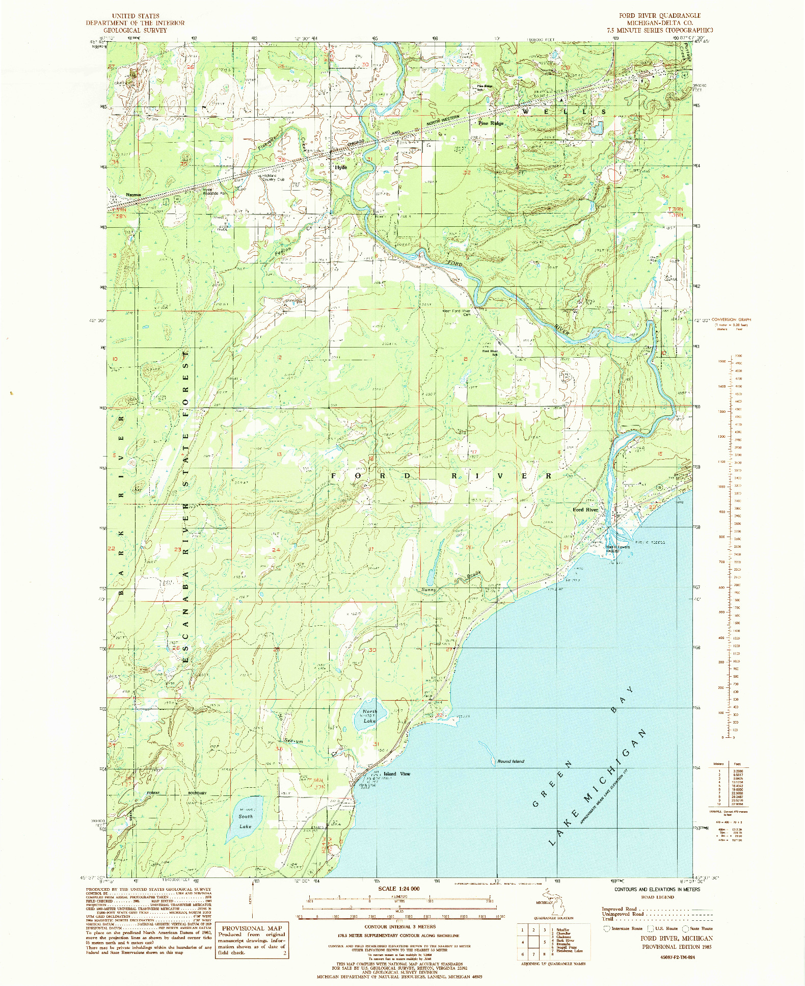USGS 1:24000-SCALE QUADRANGLE FOR FORD RIVER, MI 1985