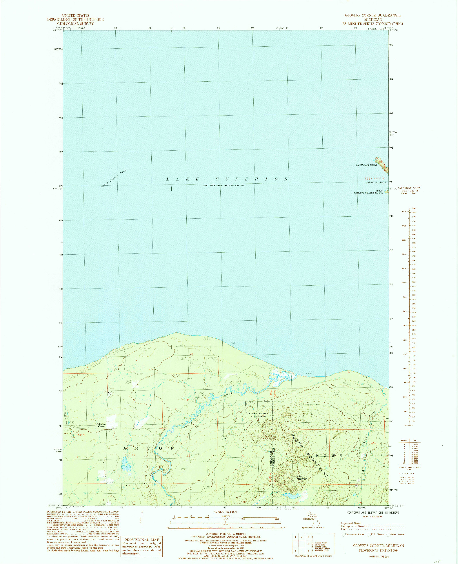 USGS 1:24000-SCALE QUADRANGLE FOR GLOVERS CORNER, MI 1984