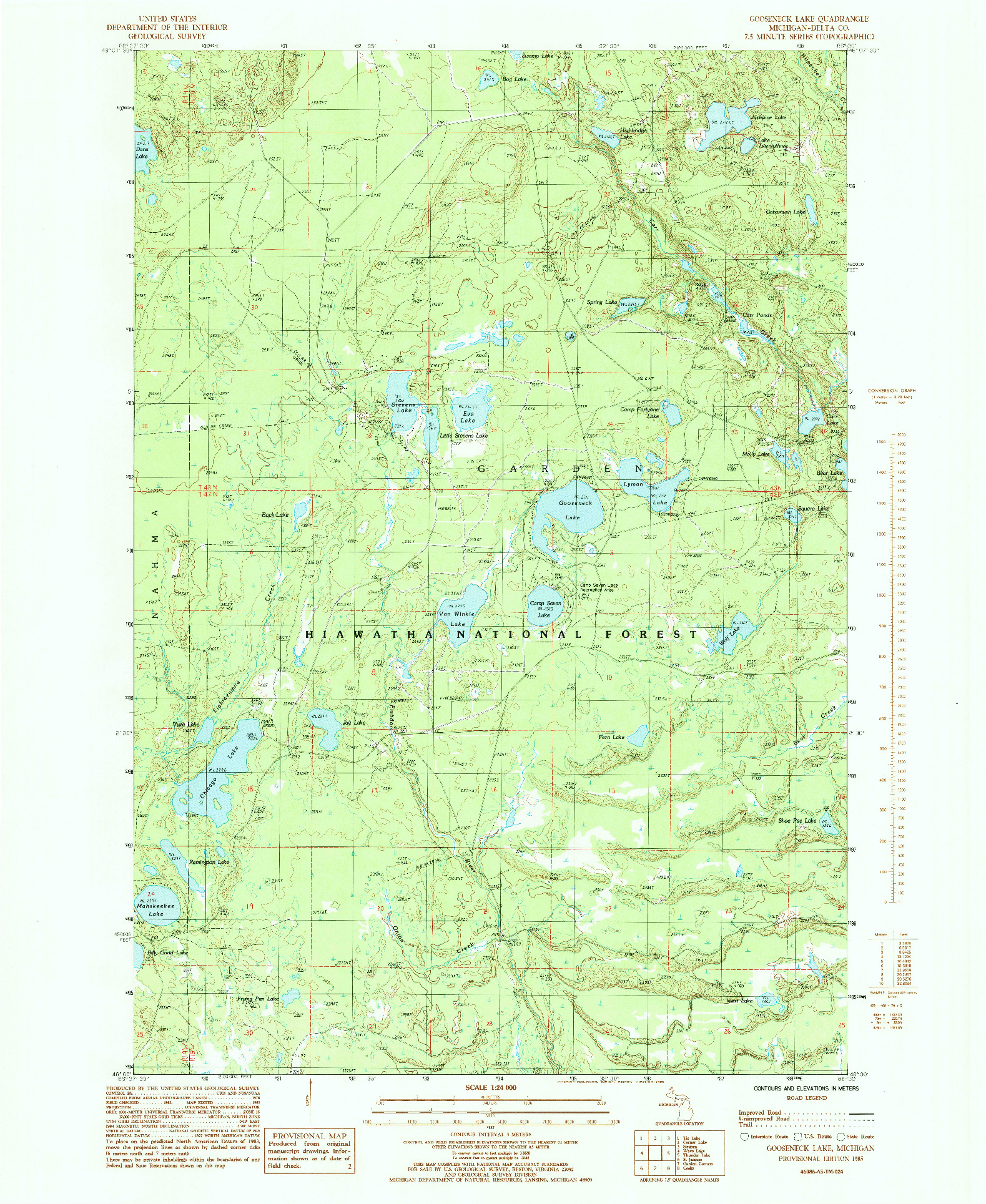 USGS 1:24000-SCALE QUADRANGLE FOR GOOSENECK LAKE, MI 1985