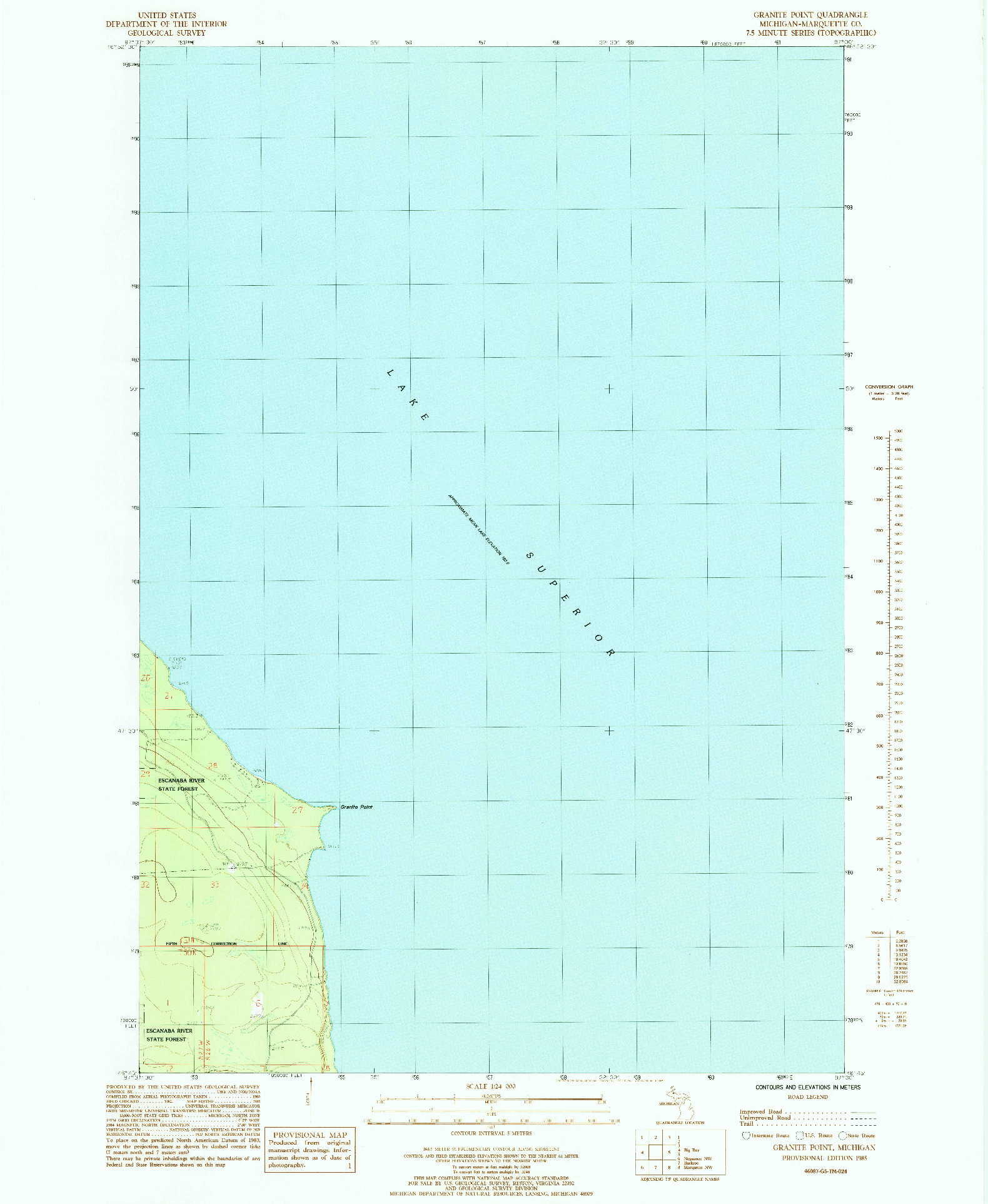 USGS 1:24000-SCALE QUADRANGLE FOR GRANITE POINT, MI 1985