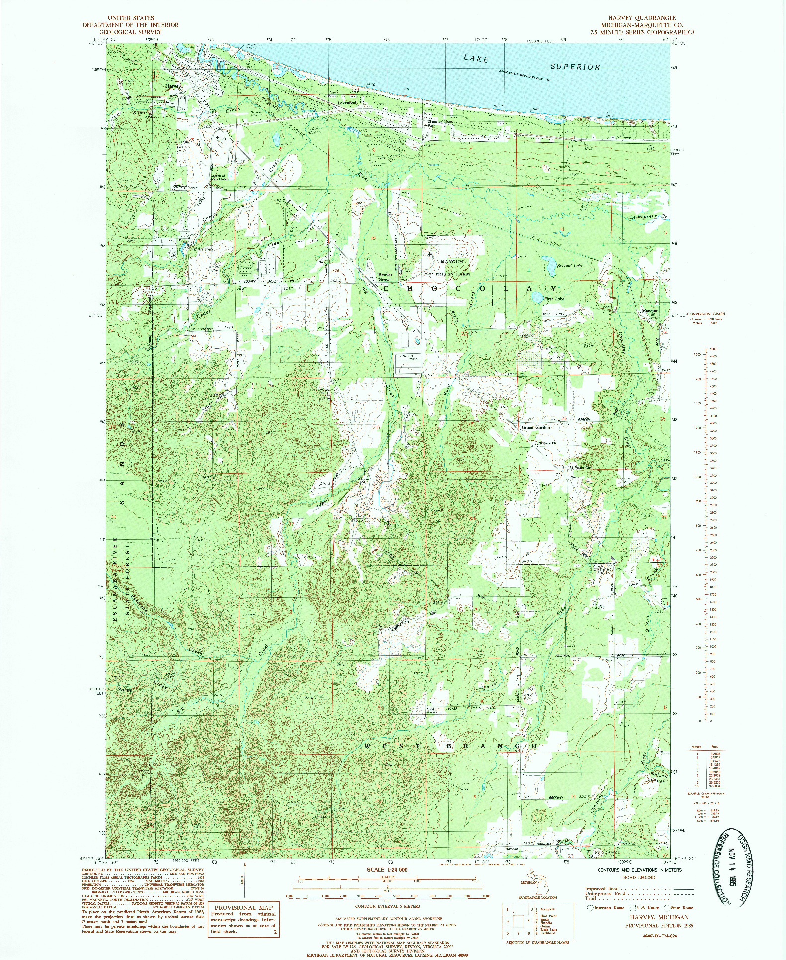 USGS 1:24000-SCALE QUADRANGLE FOR HARVEY, MI 1985