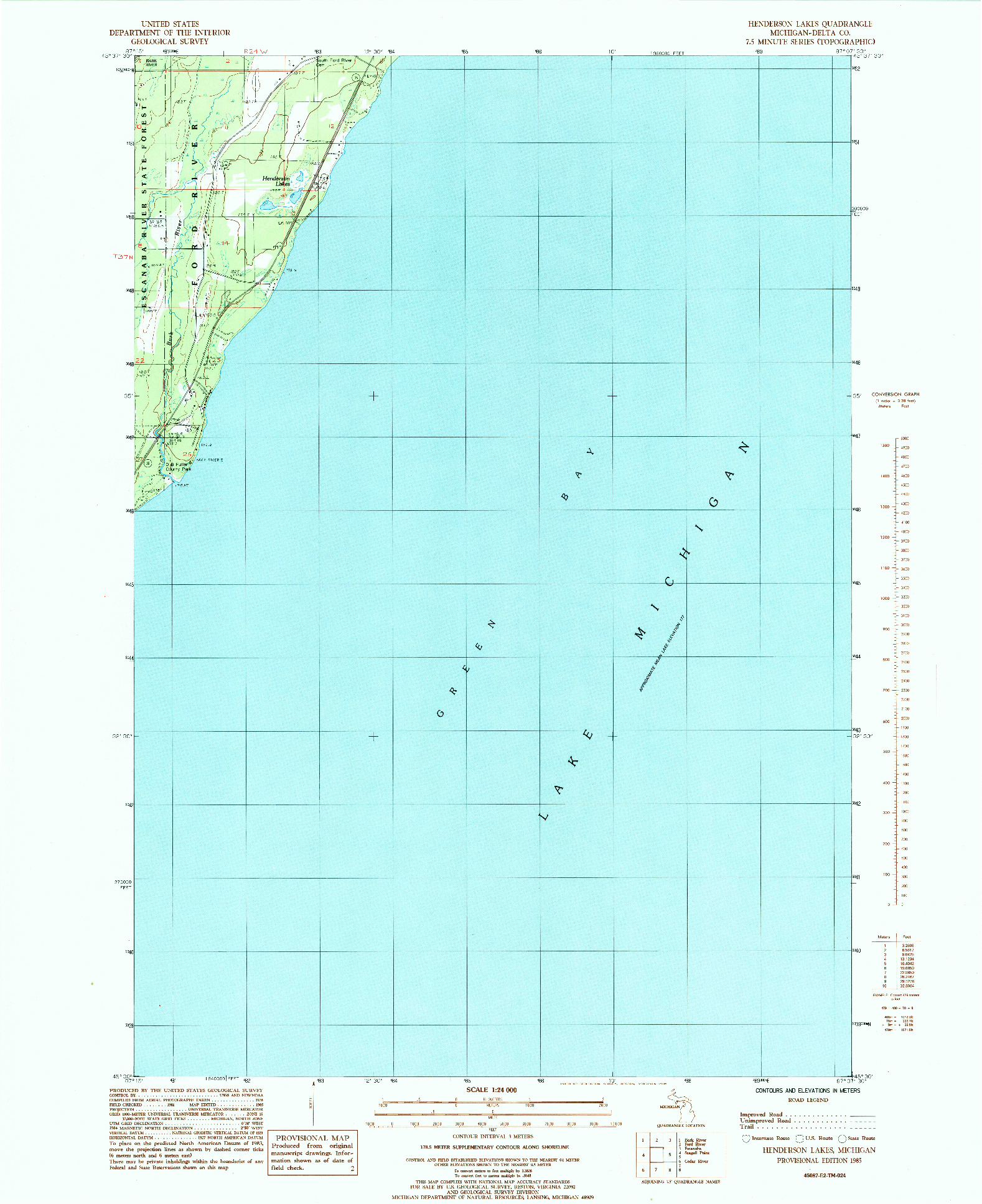 USGS 1:24000-SCALE QUADRANGLE FOR HENDERSON LAKES, MI 1985