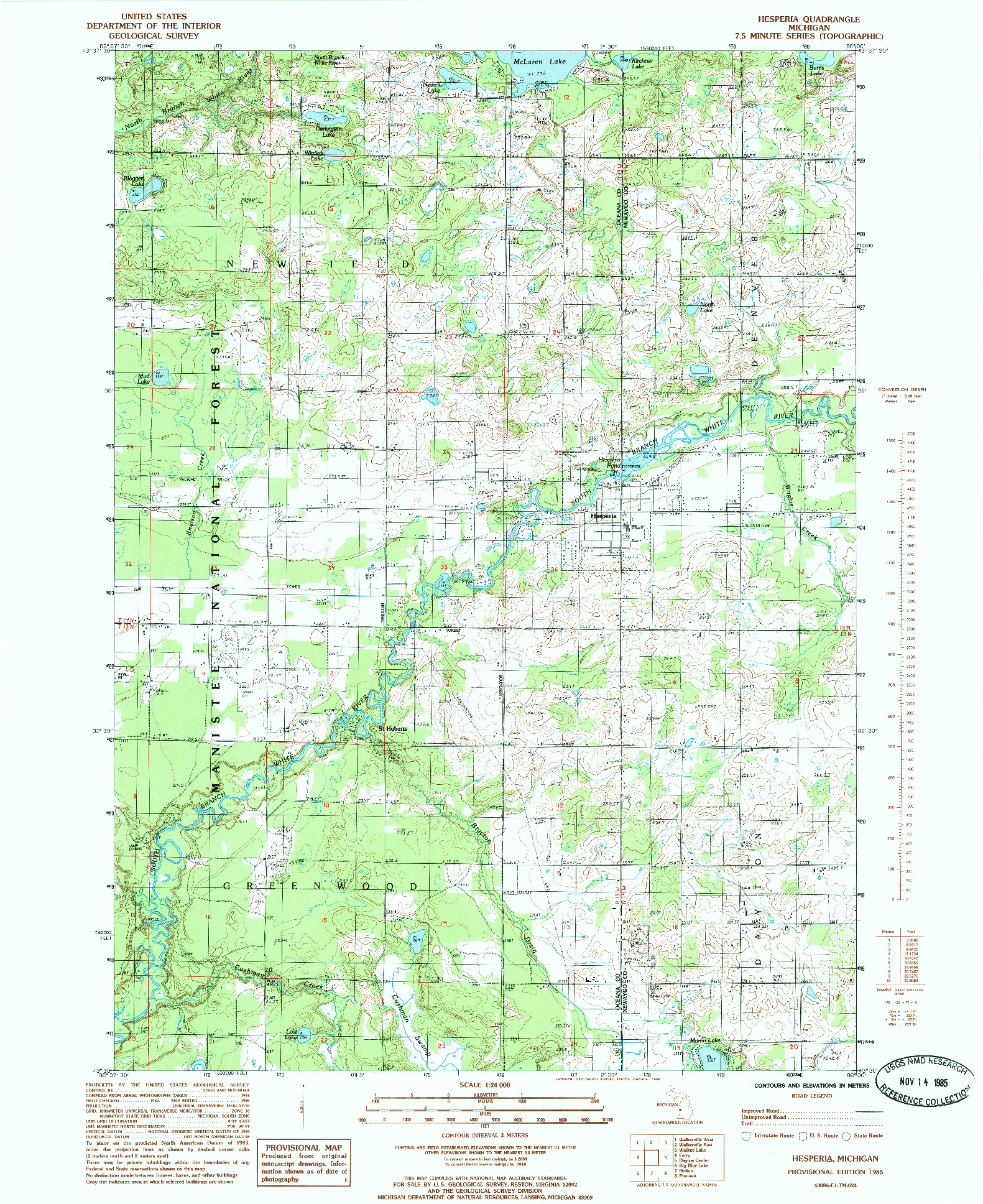 USGS 1:24000-SCALE QUADRANGLE FOR HESPERIA, MI 1985