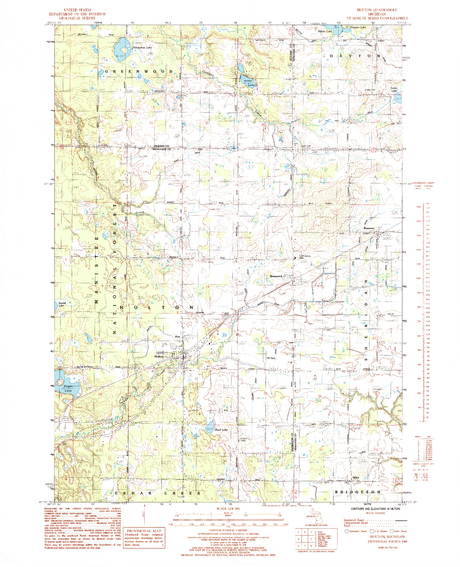 USGS 1:24000-SCALE QUADRANGLE FOR HOLTON, MI 1985