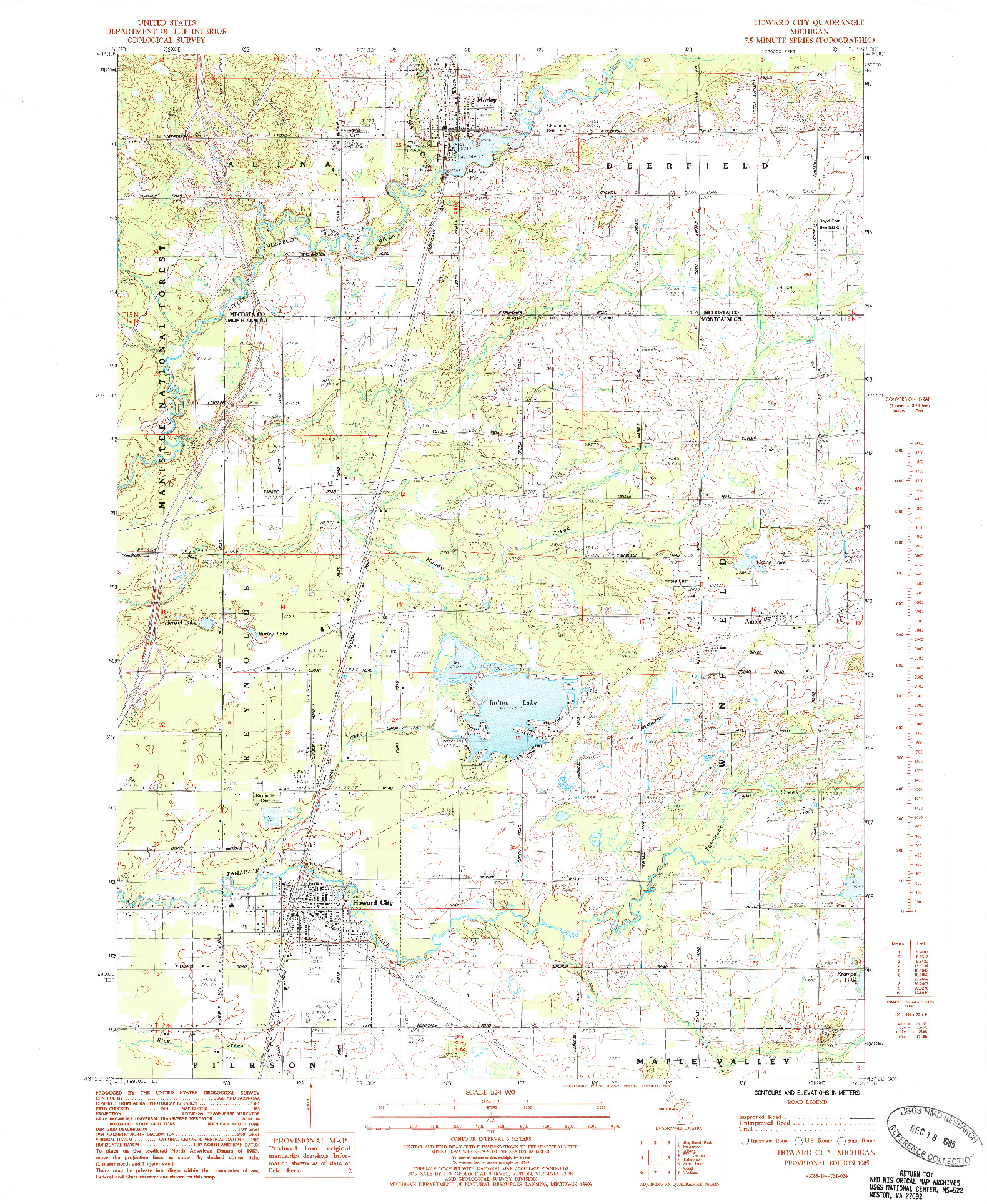 USGS 1:24000-SCALE QUADRANGLE FOR HOWARD CITY, MI 1985