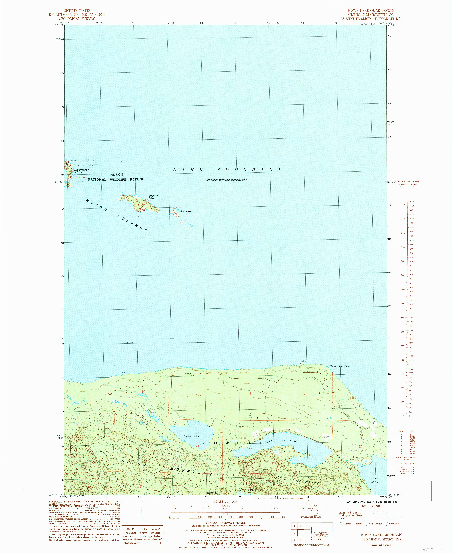 USGS 1:24000-SCALE QUADRANGLE FOR HOWE LAKE, MI 1984