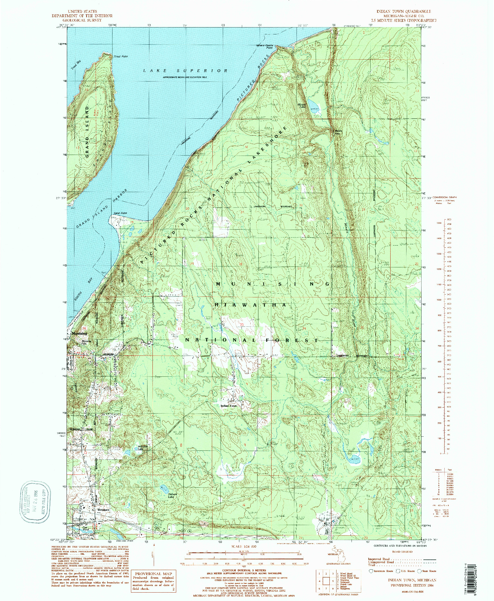 USGS 1:24000-SCALE QUADRANGLE FOR INDIAN TOWN, MI 1984