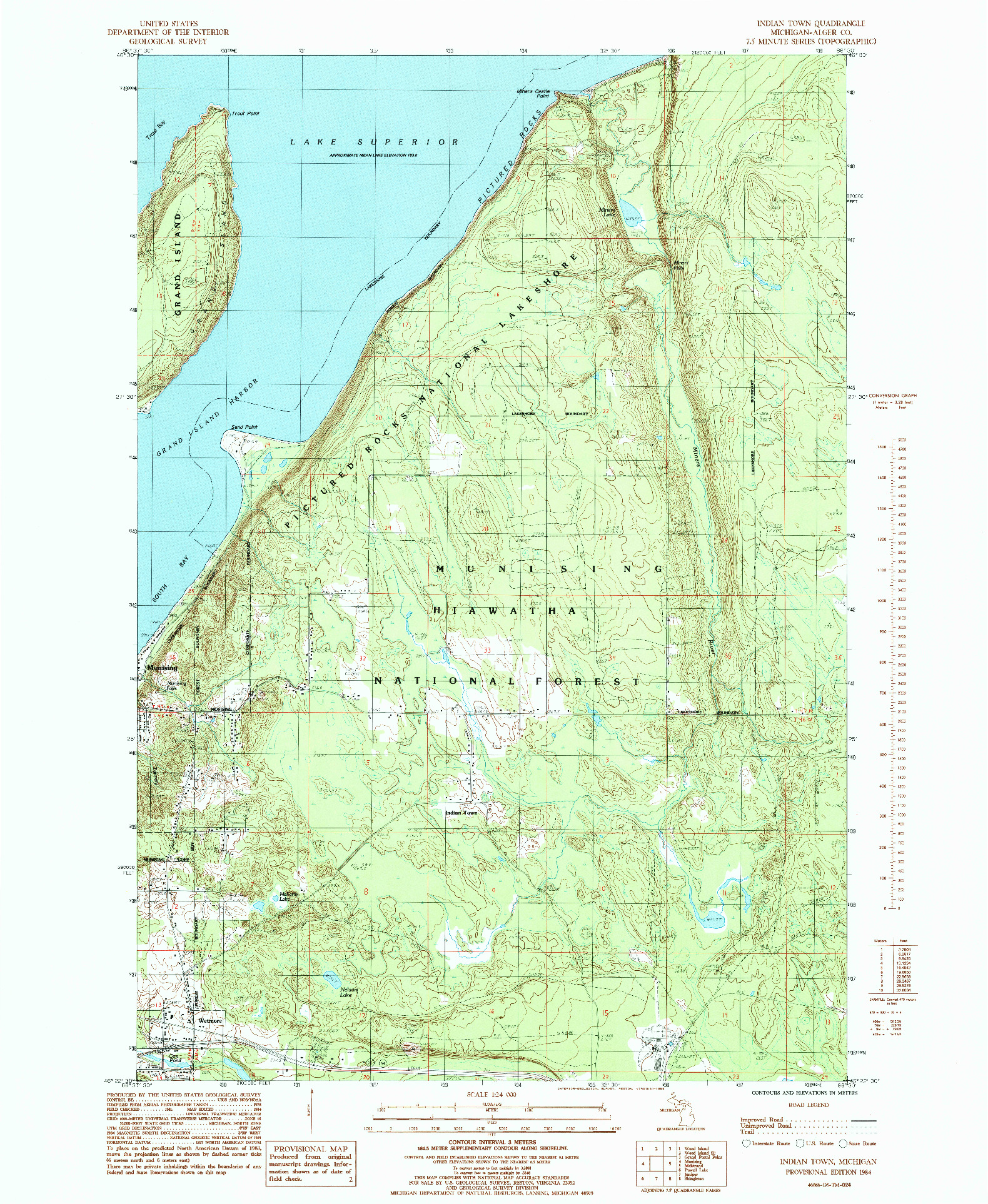 USGS 1:24000-SCALE QUADRANGLE FOR INDIAN TOWN, MI 1984