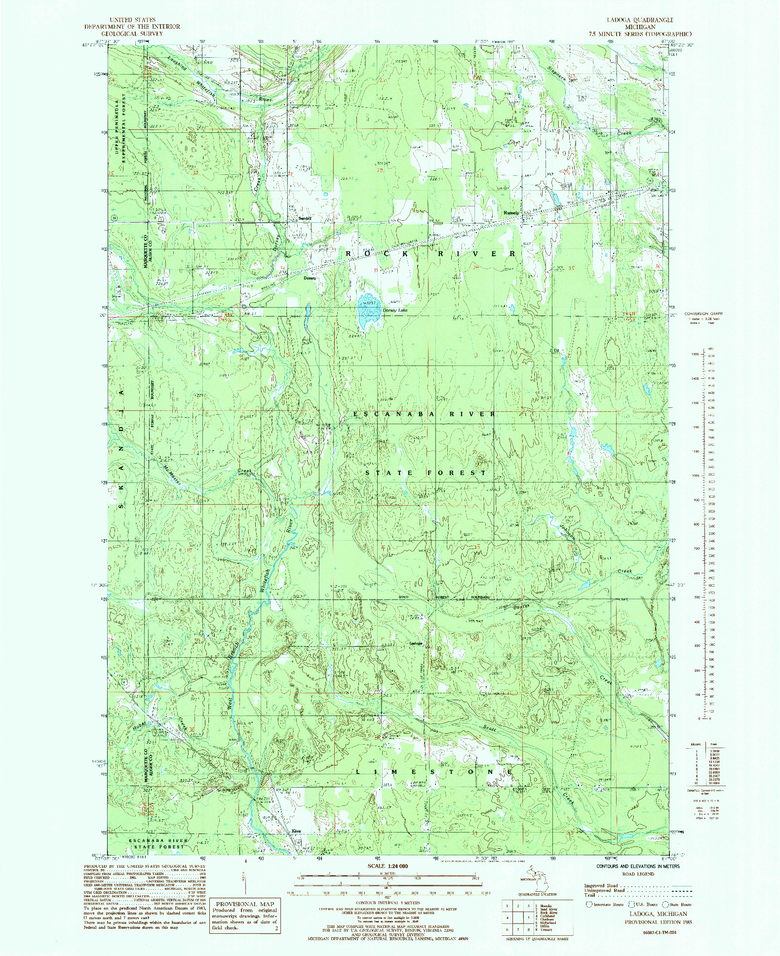 USGS 1:24000-SCALE QUADRANGLE FOR LADOGA, MI 1985