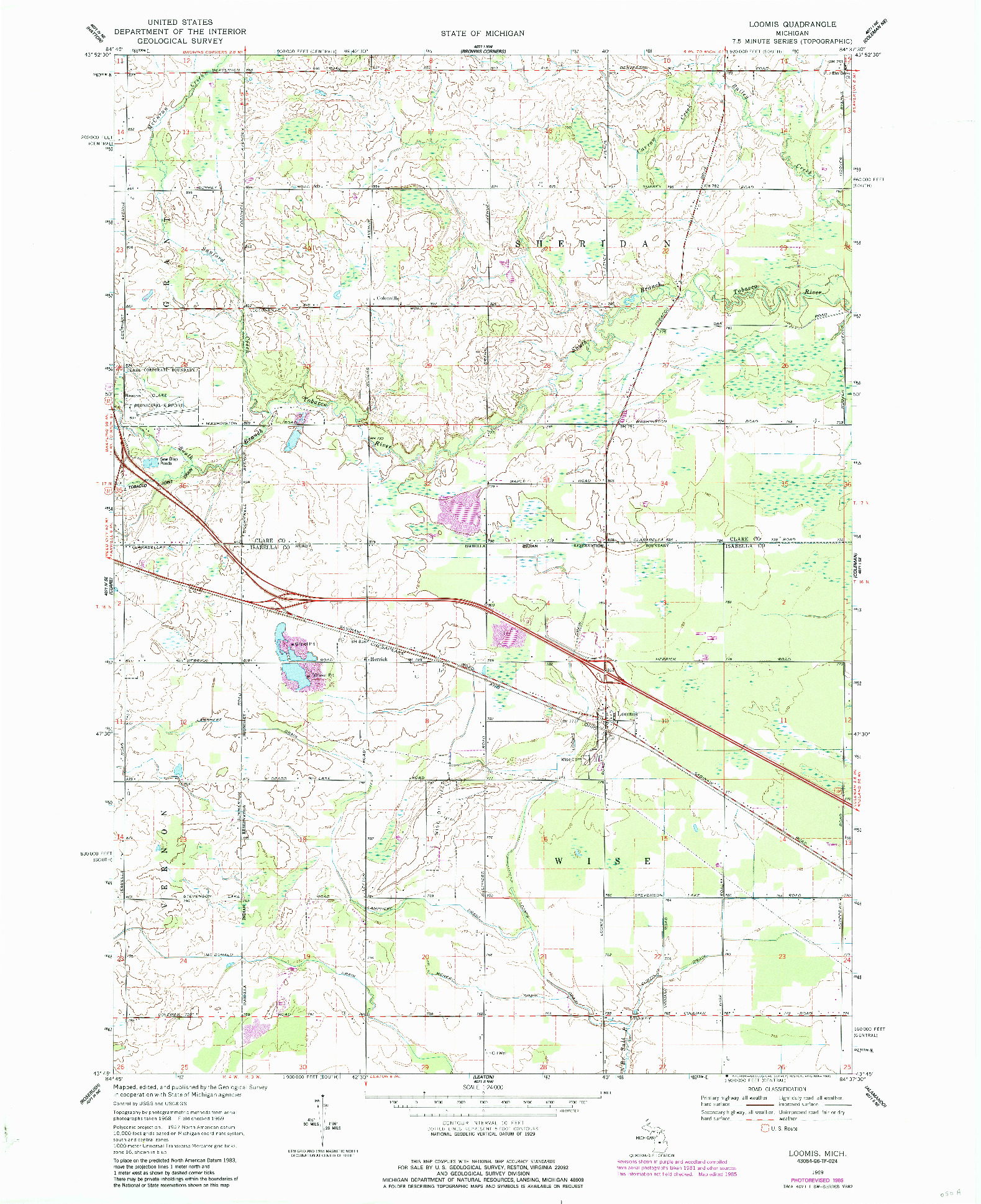 USGS 1:24000-SCALE QUADRANGLE FOR LOOMIS, MI 1969