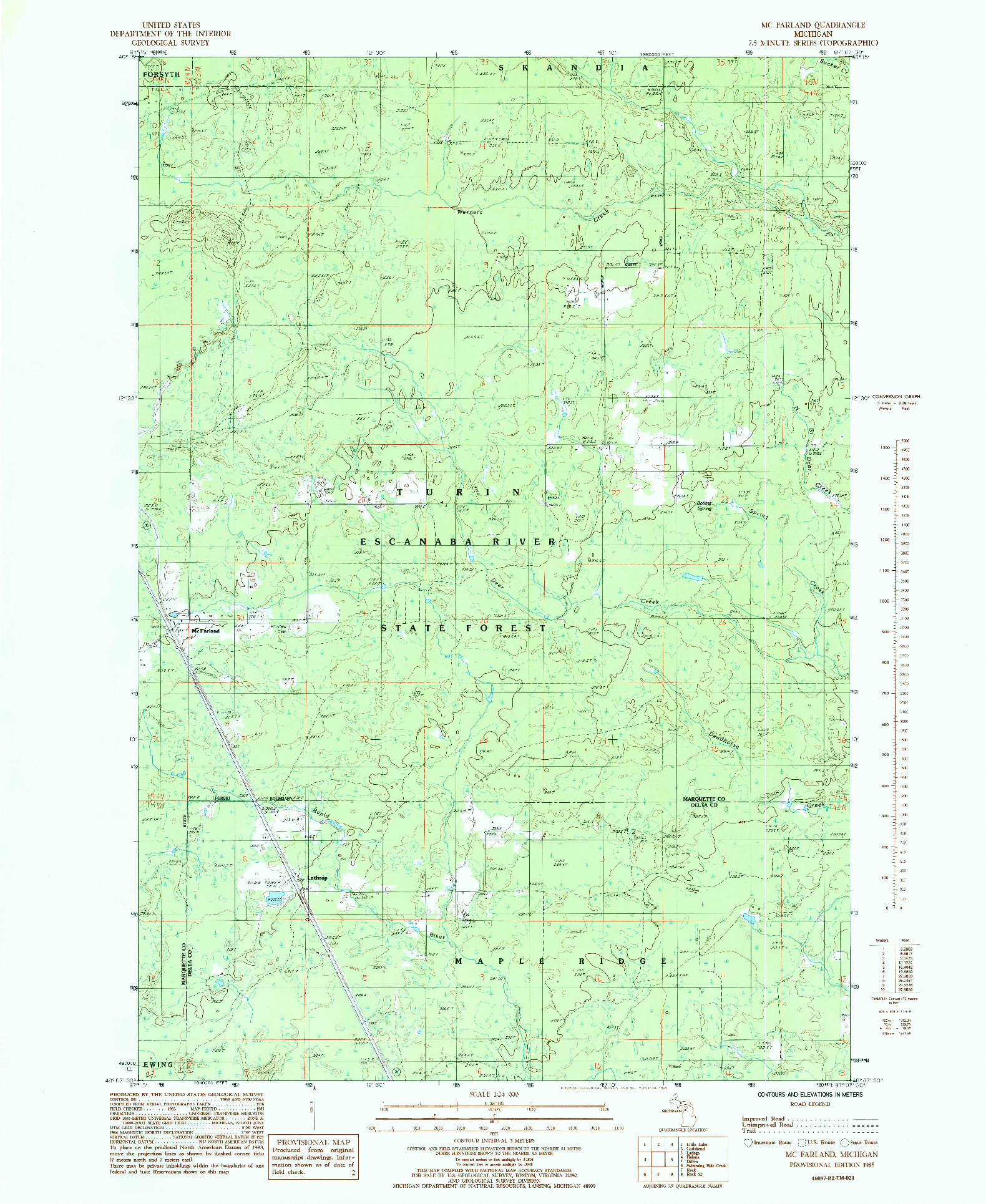 USGS 1:24000-SCALE QUADRANGLE FOR MCFARLAND, MI 1985