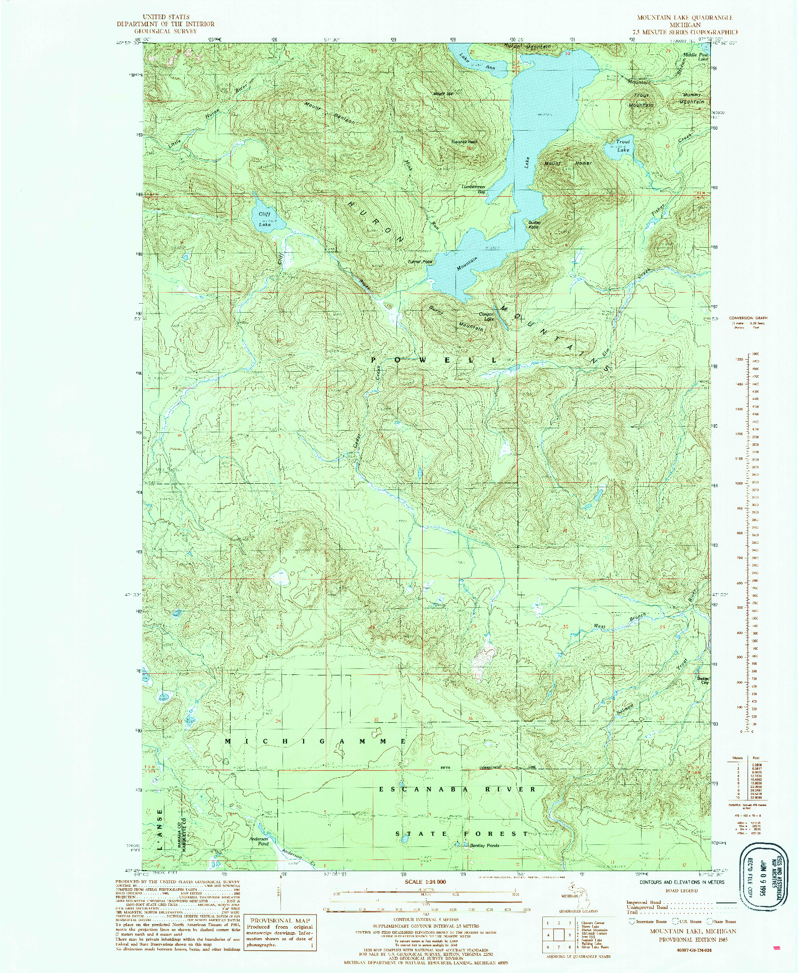 USGS 1:24000-SCALE QUADRANGLE FOR MOUNTAIN LAKE, MI 1985