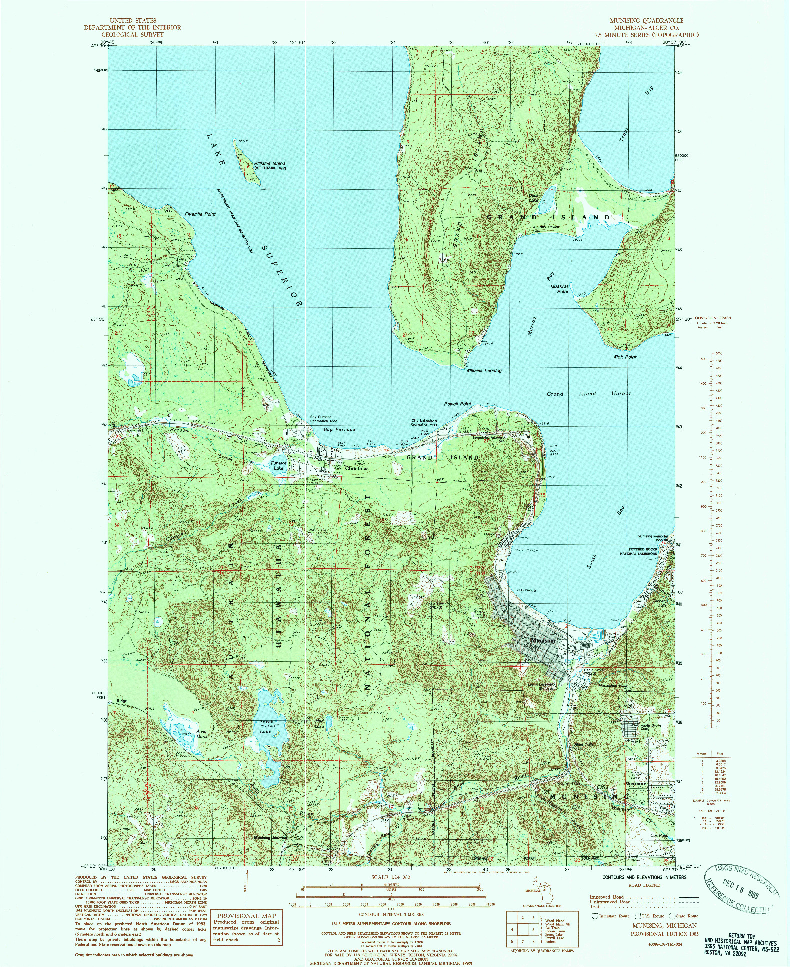 USGS 1:24000-SCALE QUADRANGLE FOR MUNISING, MI 1985