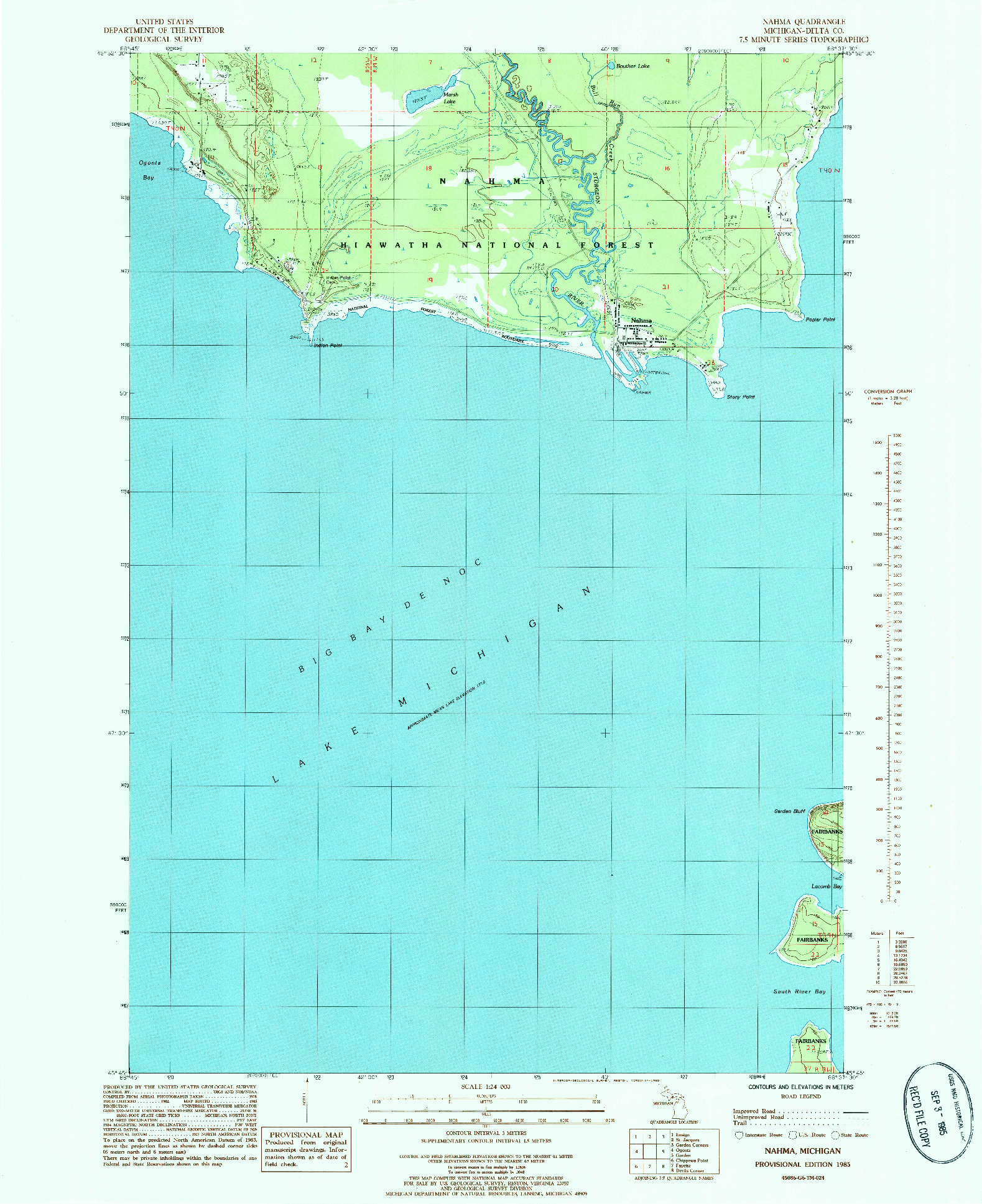 USGS 1:24000-SCALE QUADRANGLE FOR NAHMA, MI 1985