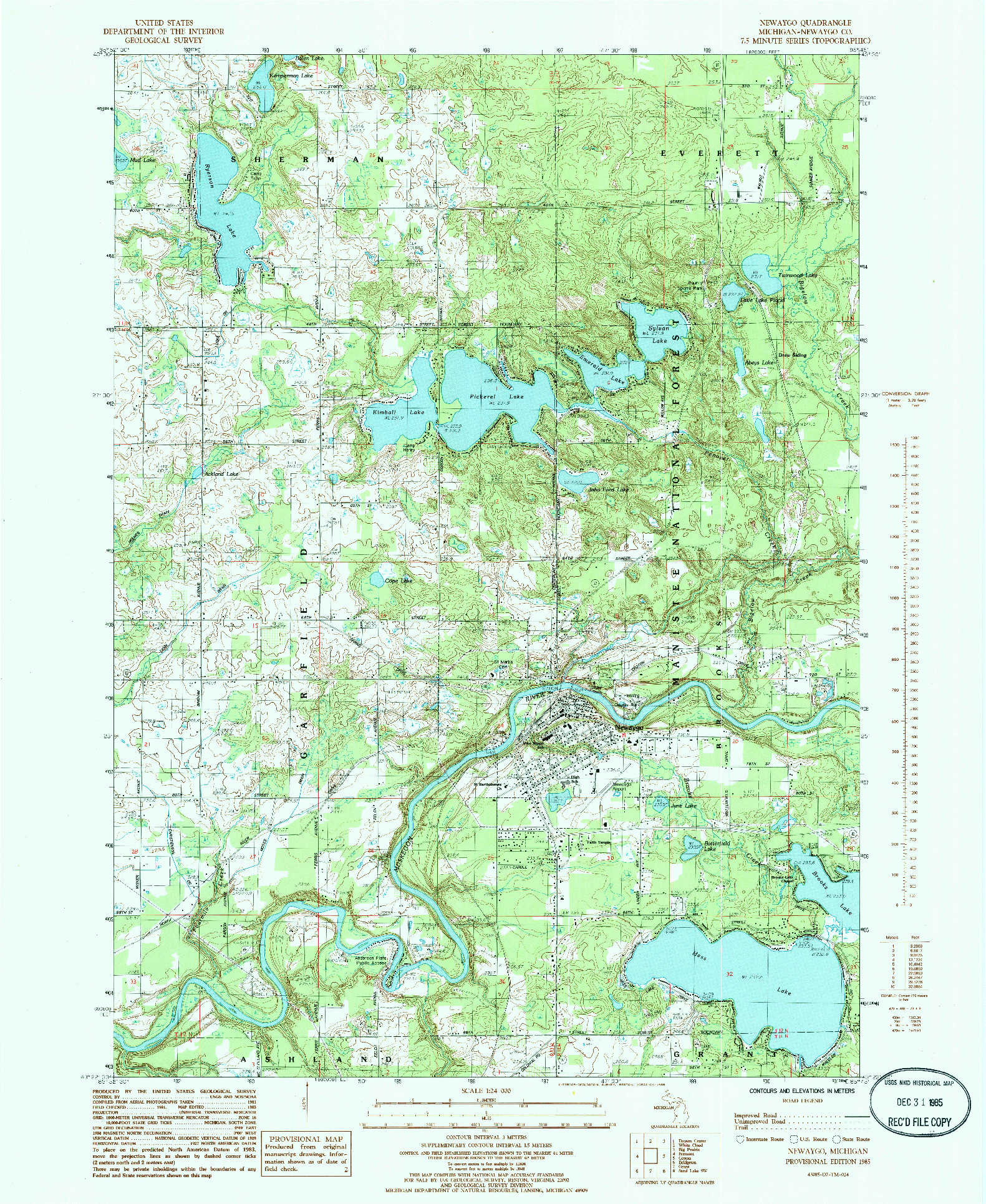 USGS 1:24000-SCALE QUADRANGLE FOR NEWAYGO, MI 1985