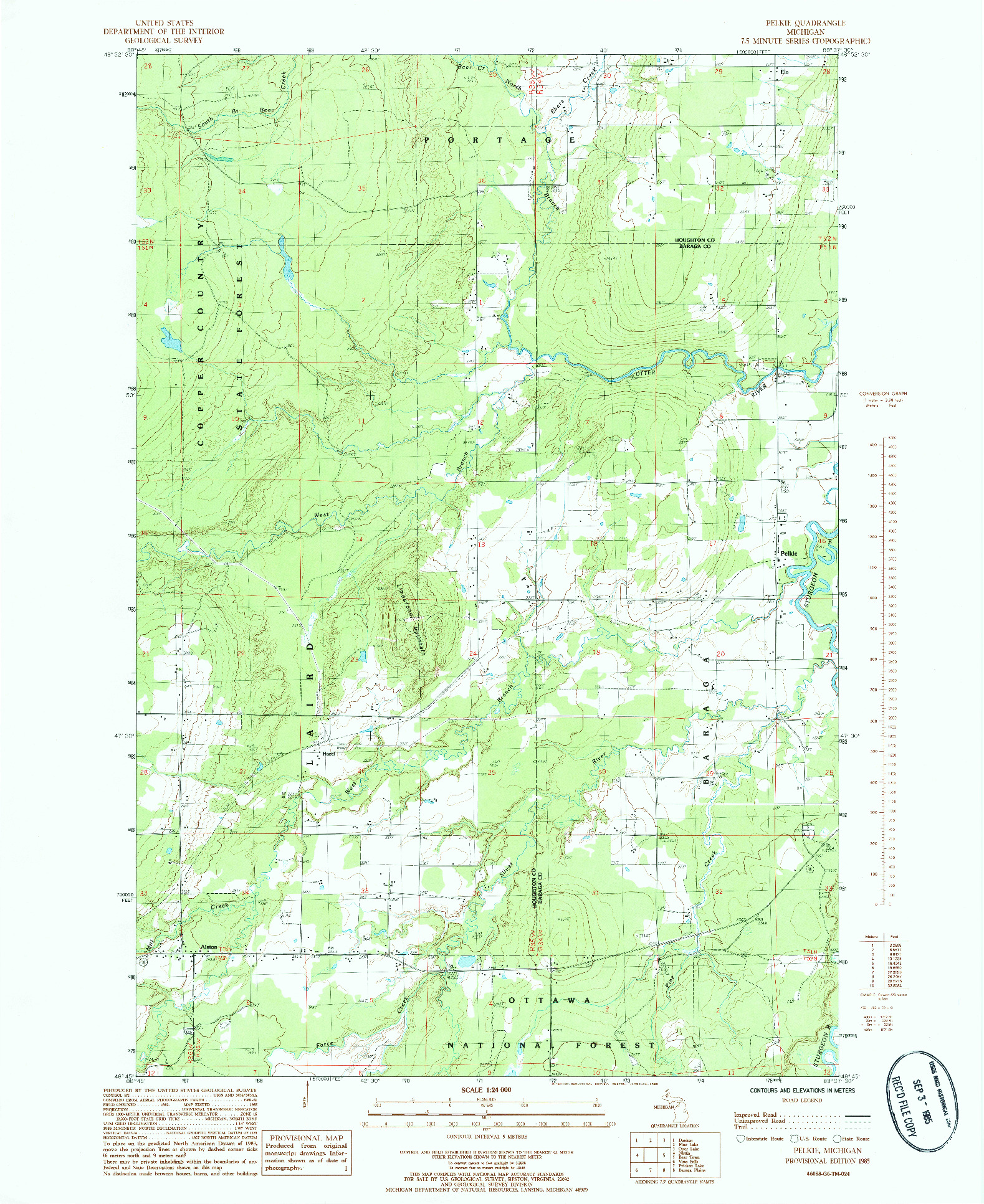 USGS 1:24000-SCALE QUADRANGLE FOR PELKIE, MI 1985