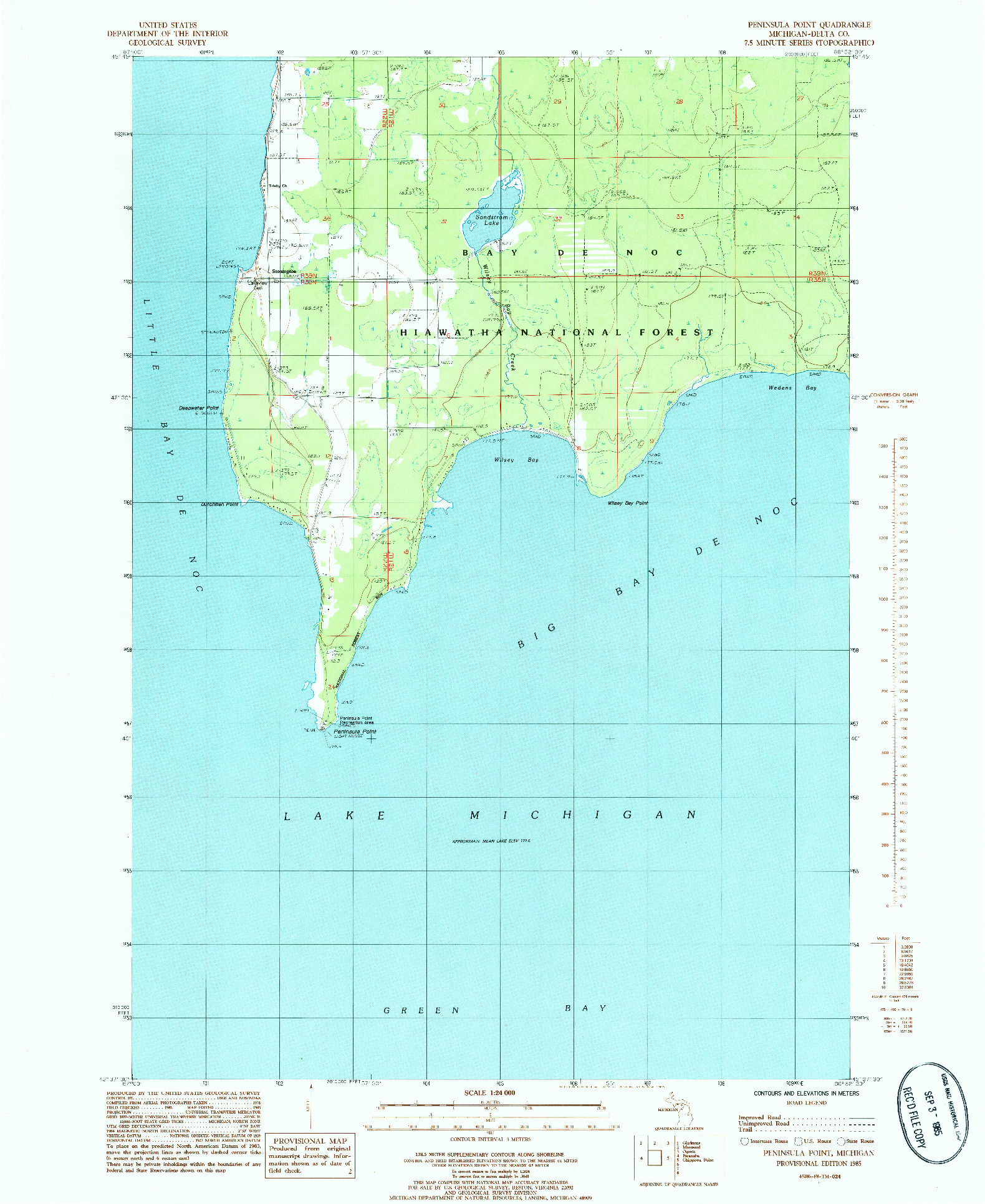 USGS 1:24000-SCALE QUADRANGLE FOR PENINSULA POINT, MI 1985