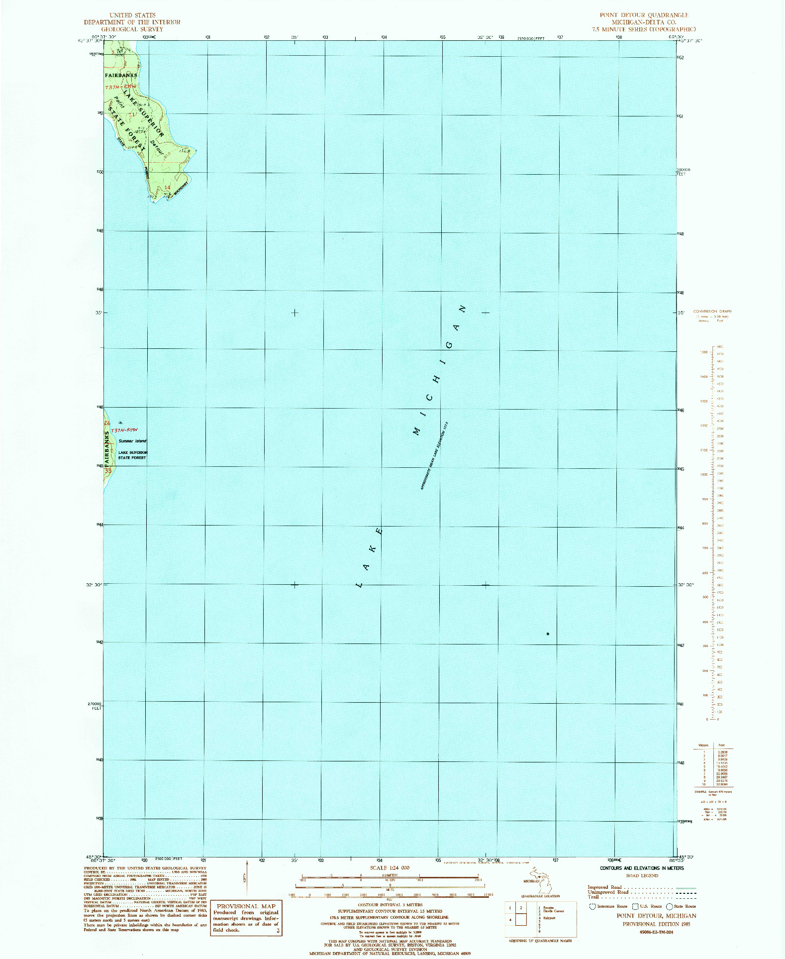 USGS 1:24000-SCALE QUADRANGLE FOR POINT DETOUR, MI 1985