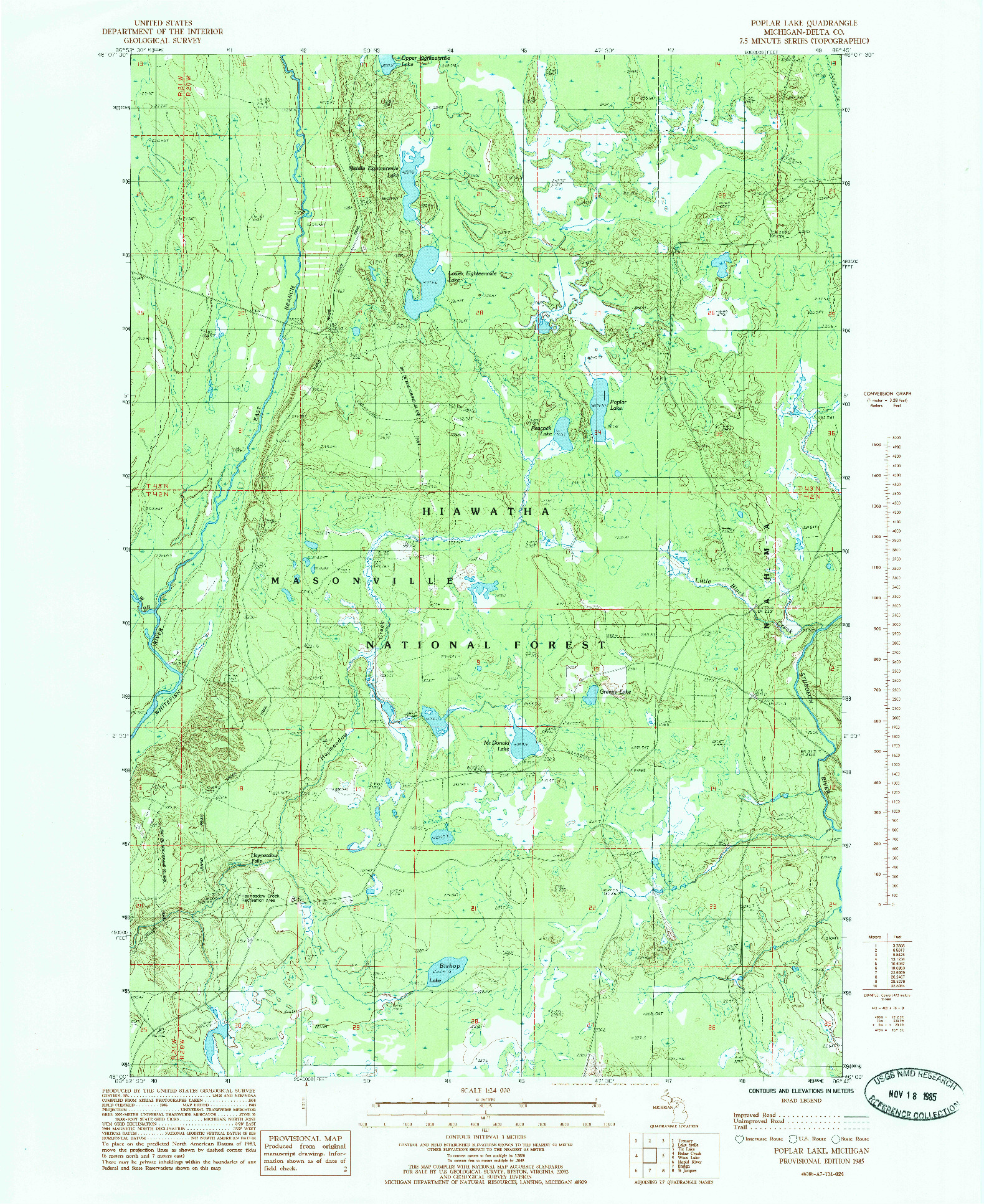 USGS 1:24000-SCALE QUADRANGLE FOR POPLAR LAKE, MI 1985