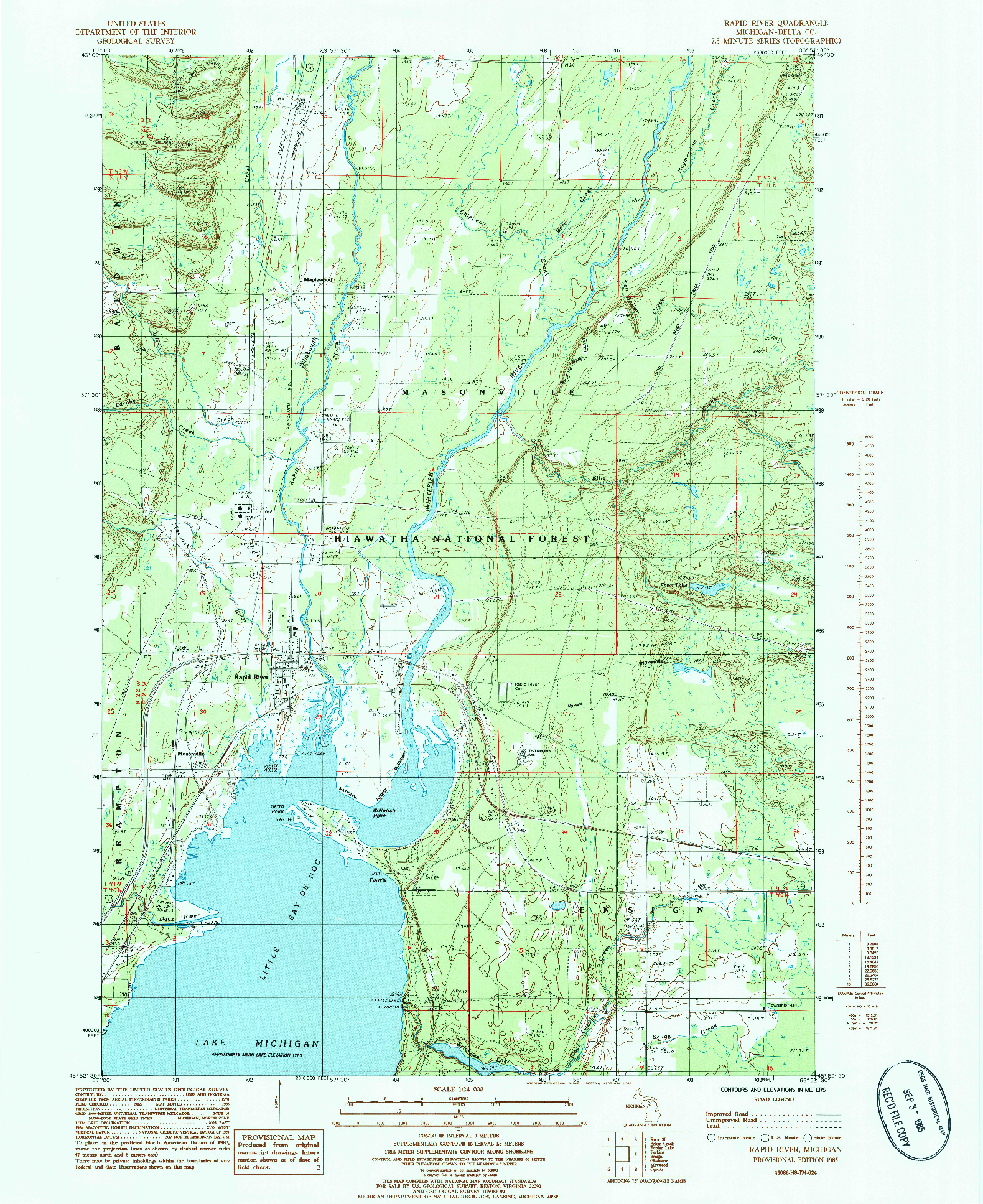 USGS 1:24000-SCALE QUADRANGLE FOR RAPID RIVER, MI 1985