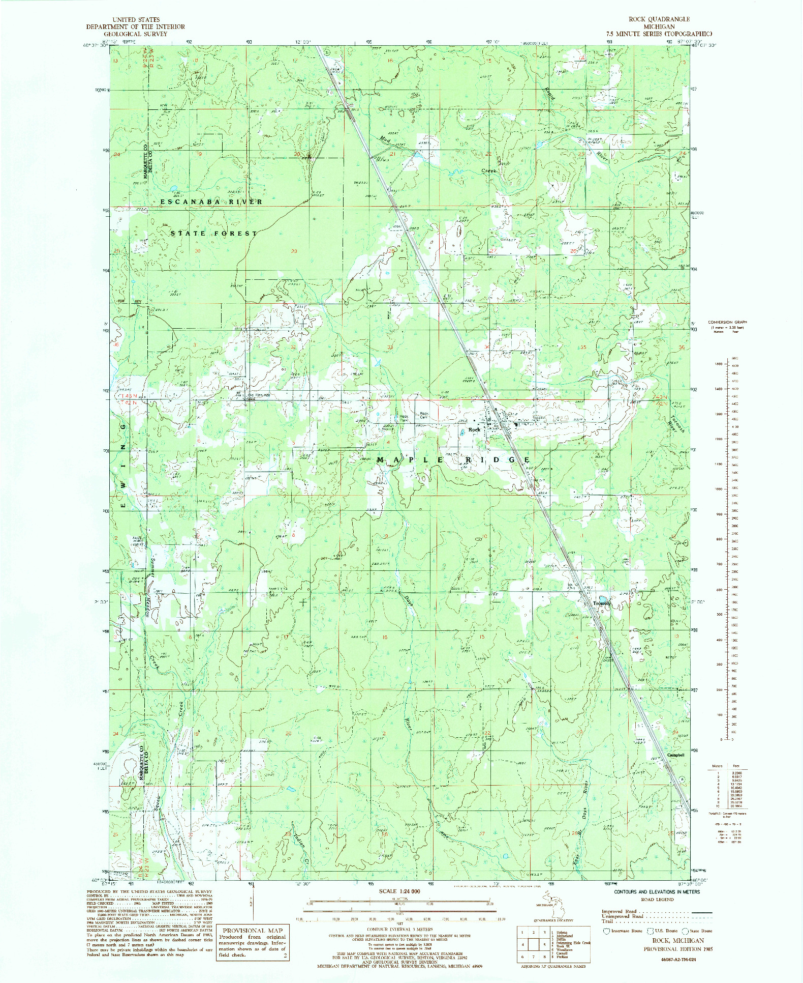 USGS 1:24000-SCALE QUADRANGLE FOR ROCK, MI 1985