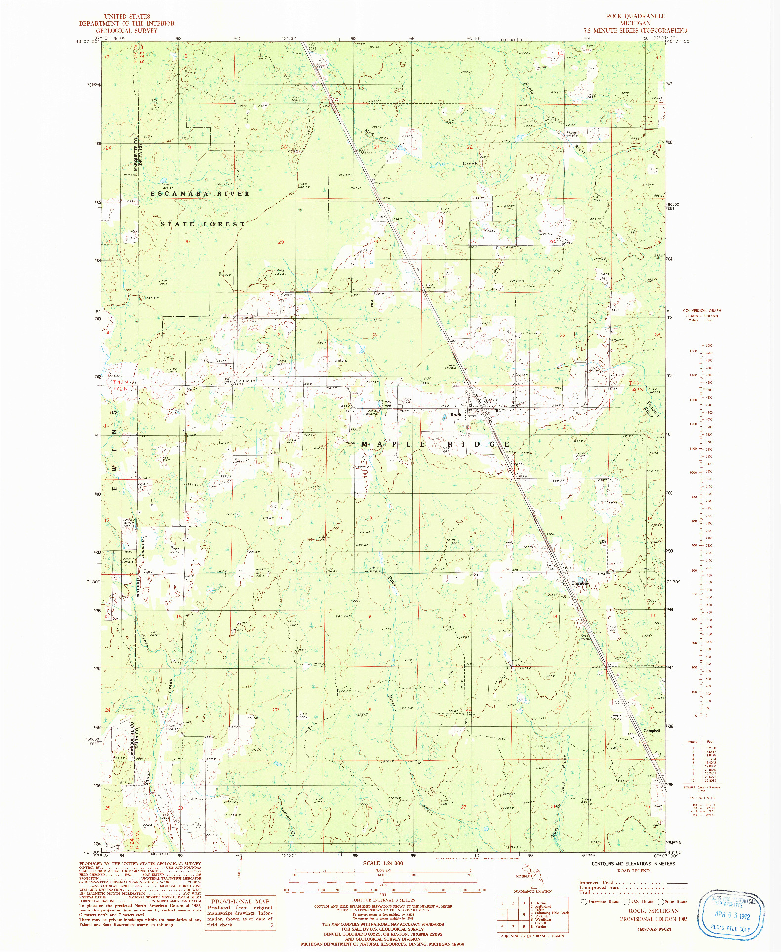 USGS 1:24000-SCALE QUADRANGLE FOR ROCK, MI 1985