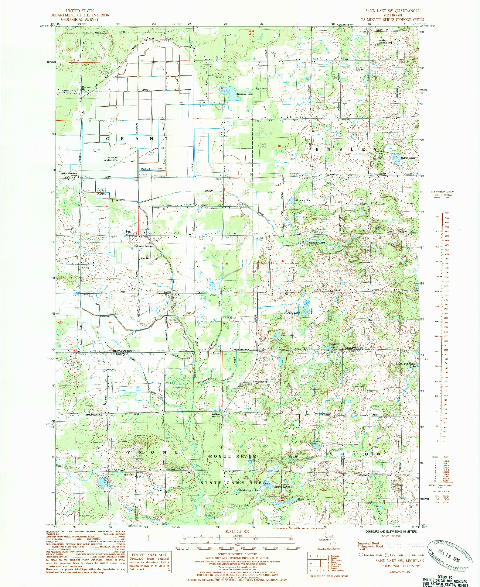 USGS 1:24000-SCALE QUADRANGLE FOR SAND LAKE SW, MI 1985