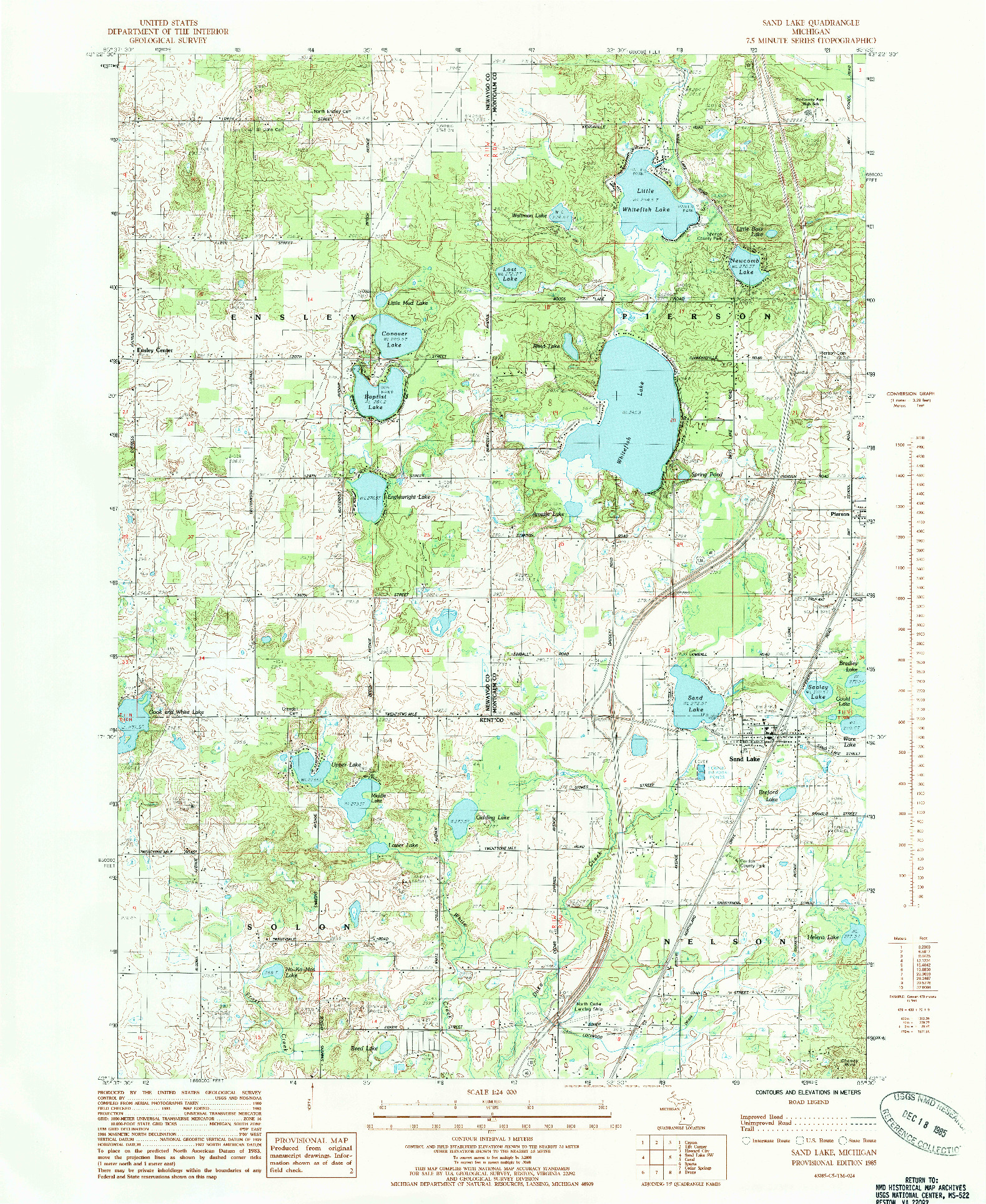 USGS 1:24000-SCALE QUADRANGLE FOR SAND LAKE, MI 1985