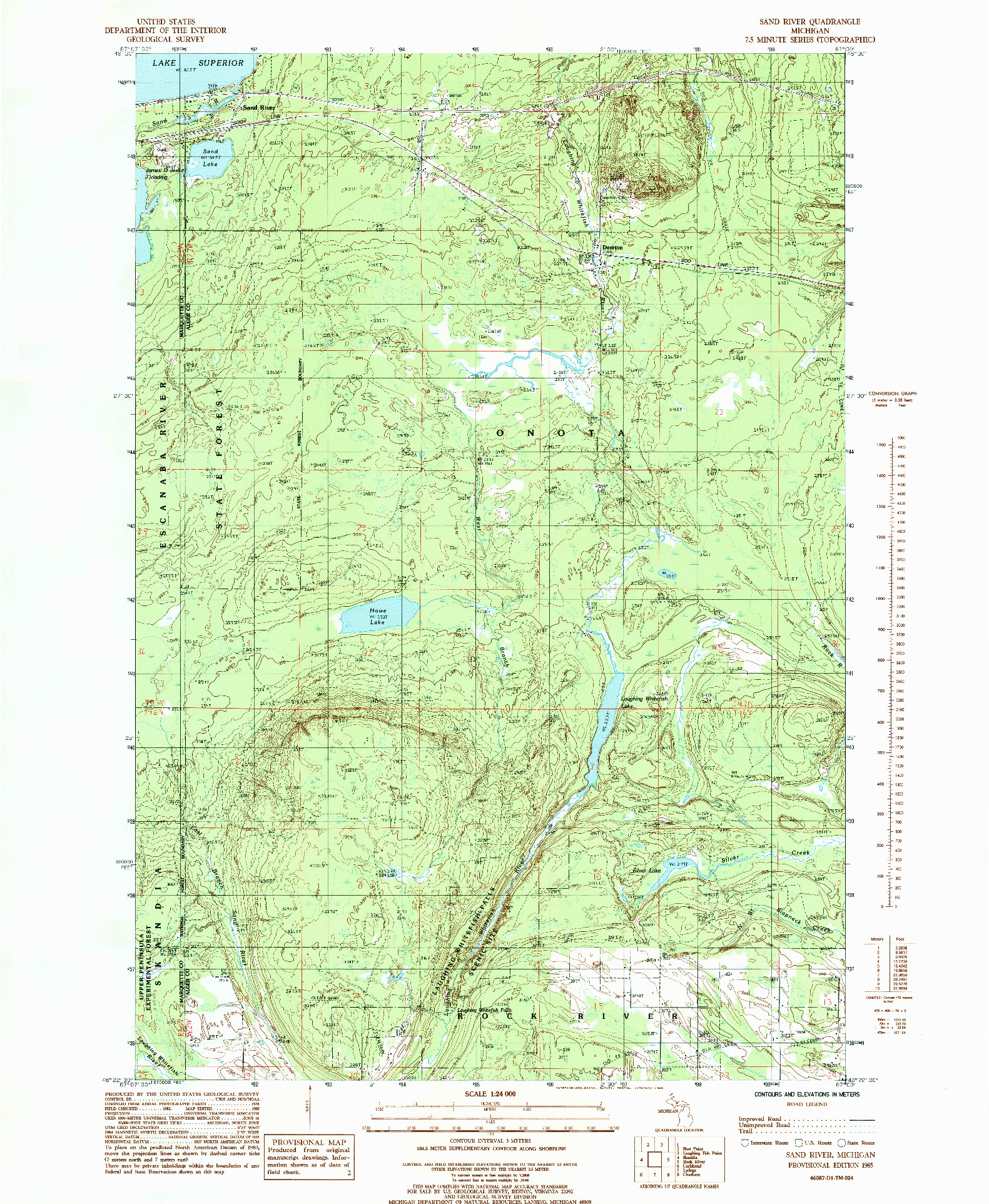 USGS 1:24000-SCALE QUADRANGLE FOR SAND RIVER, MI 1985