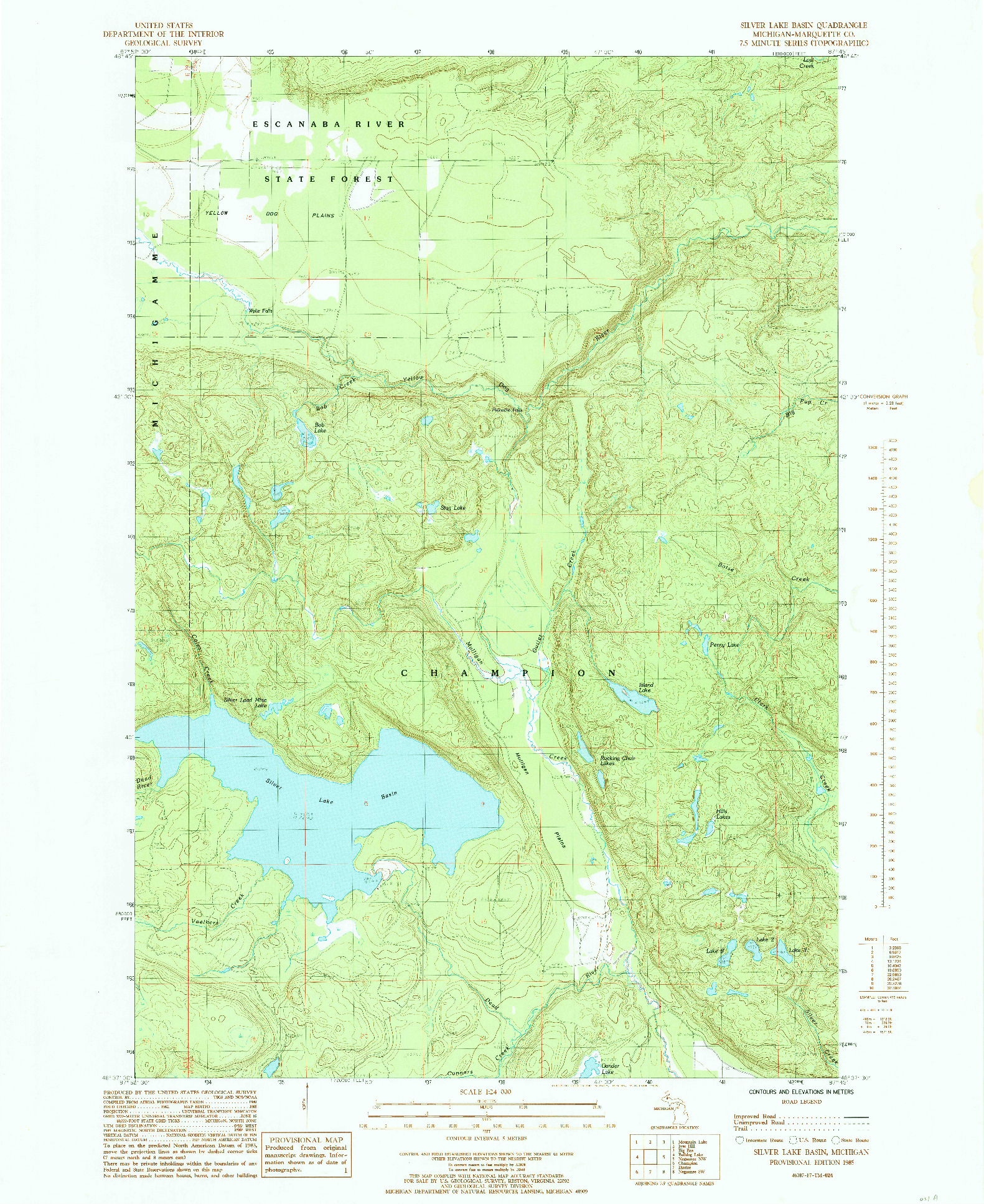 USGS 1:24000-SCALE QUADRANGLE FOR SILVER LAKE BASIN, MI 1985