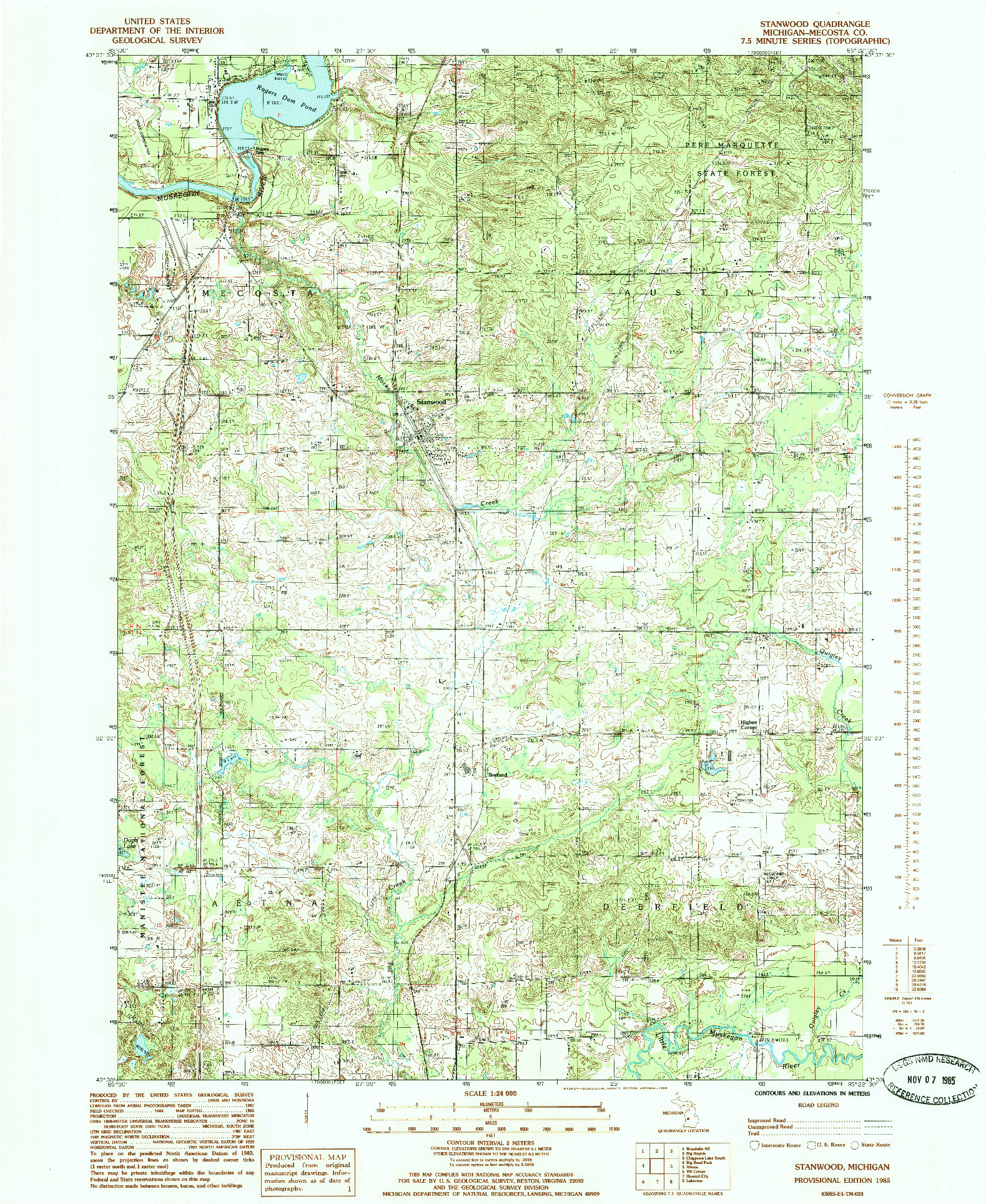USGS 1:24000-SCALE QUADRANGLE FOR STANWOOD, MI 1985