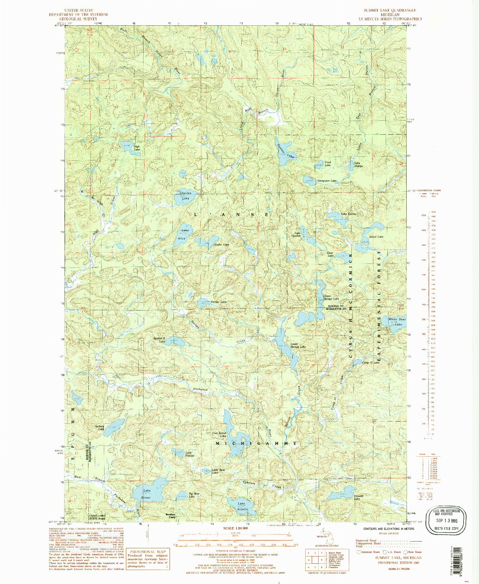 USGS 1:24000-SCALE QUADRANGLE FOR SUMMIT LAKE, MI 1985