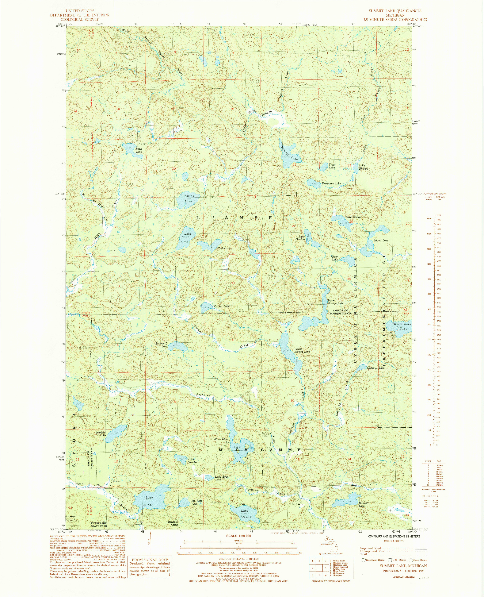 USGS 1:24000-SCALE QUADRANGLE FOR SUMMIT LAKE, MI 1985