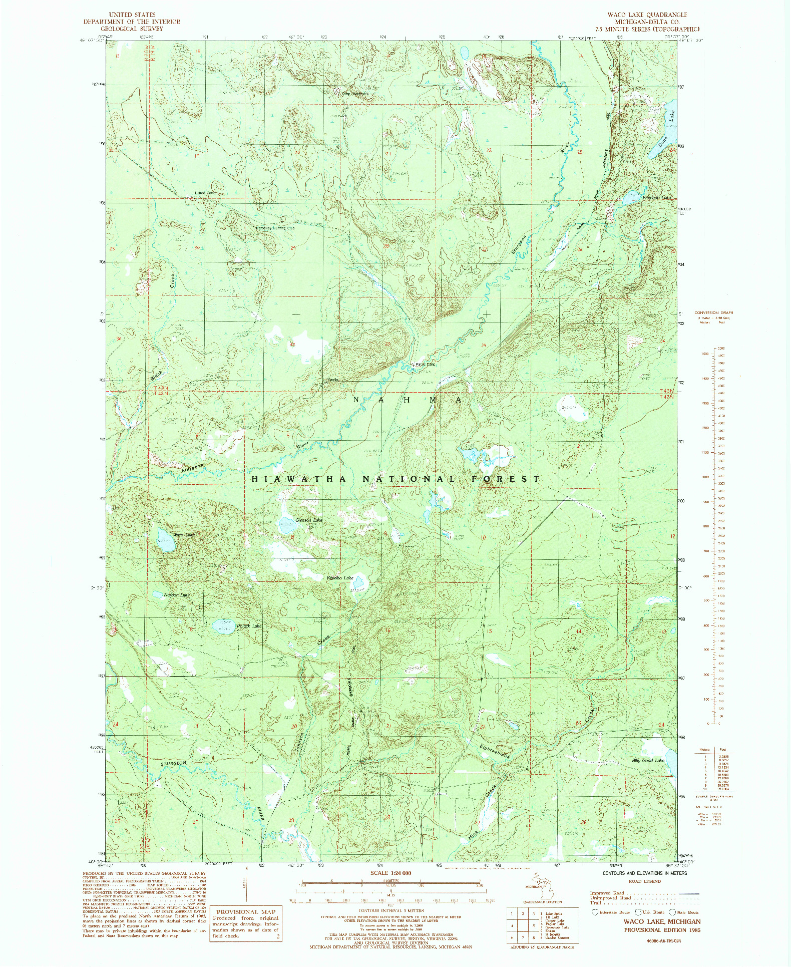 USGS 1:24000-SCALE QUADRANGLE FOR WACO LAKE, MI 1985
