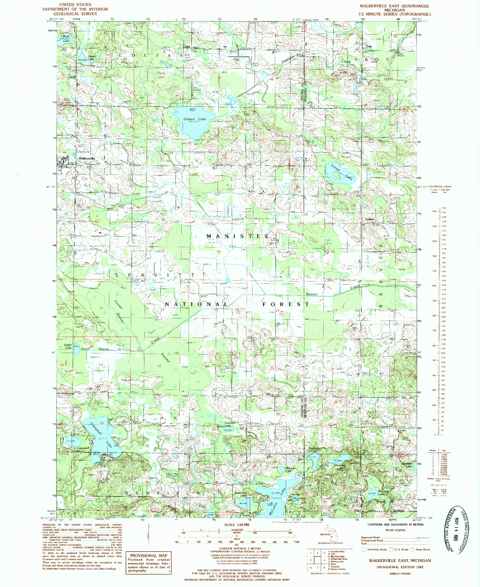 USGS 1:24000-SCALE QUADRANGLE FOR WALKERVILLE EAST, MI 1985