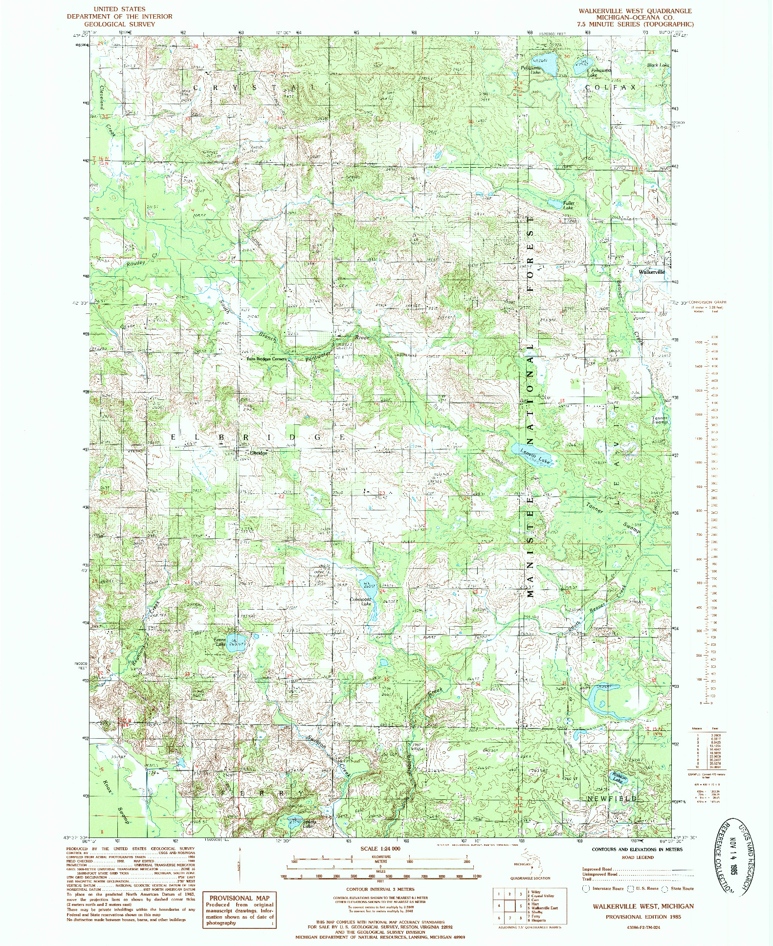USGS 1:24000-SCALE QUADRANGLE FOR WALKERVILLE WEST, MI 1985