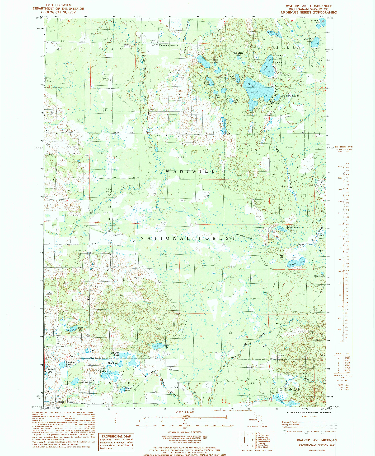 USGS 1:24000-SCALE QUADRANGLE FOR WALKUP LAKE, MI 1985