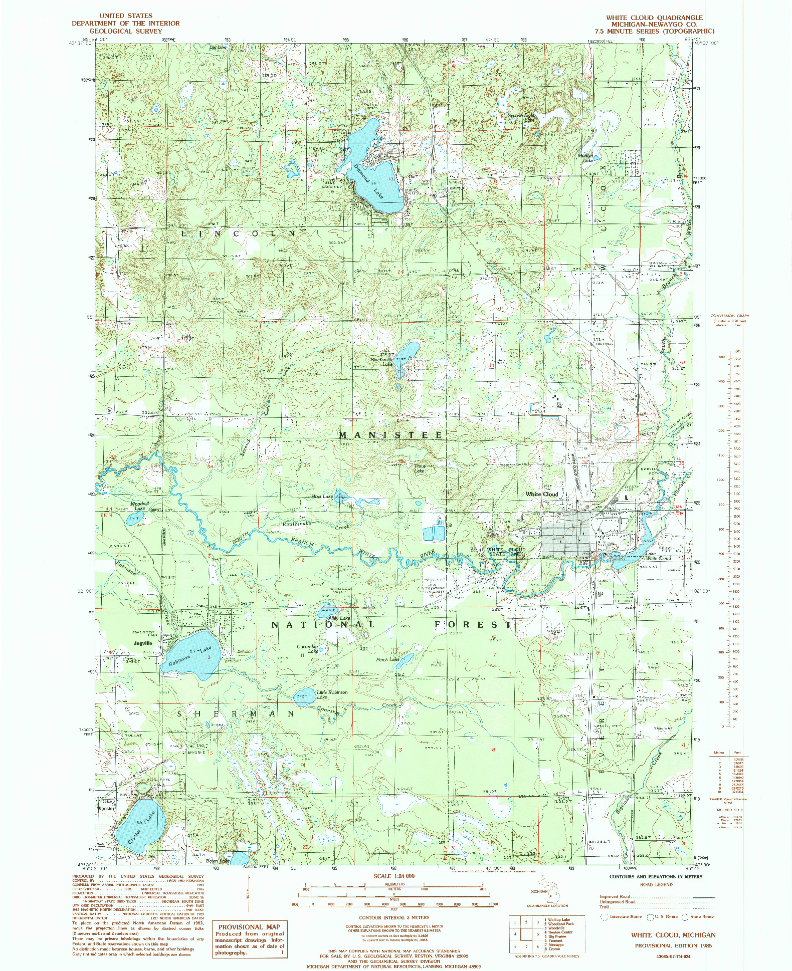 USGS 1:24000-SCALE QUADRANGLE FOR WHITE CLOUD, MI 1985
