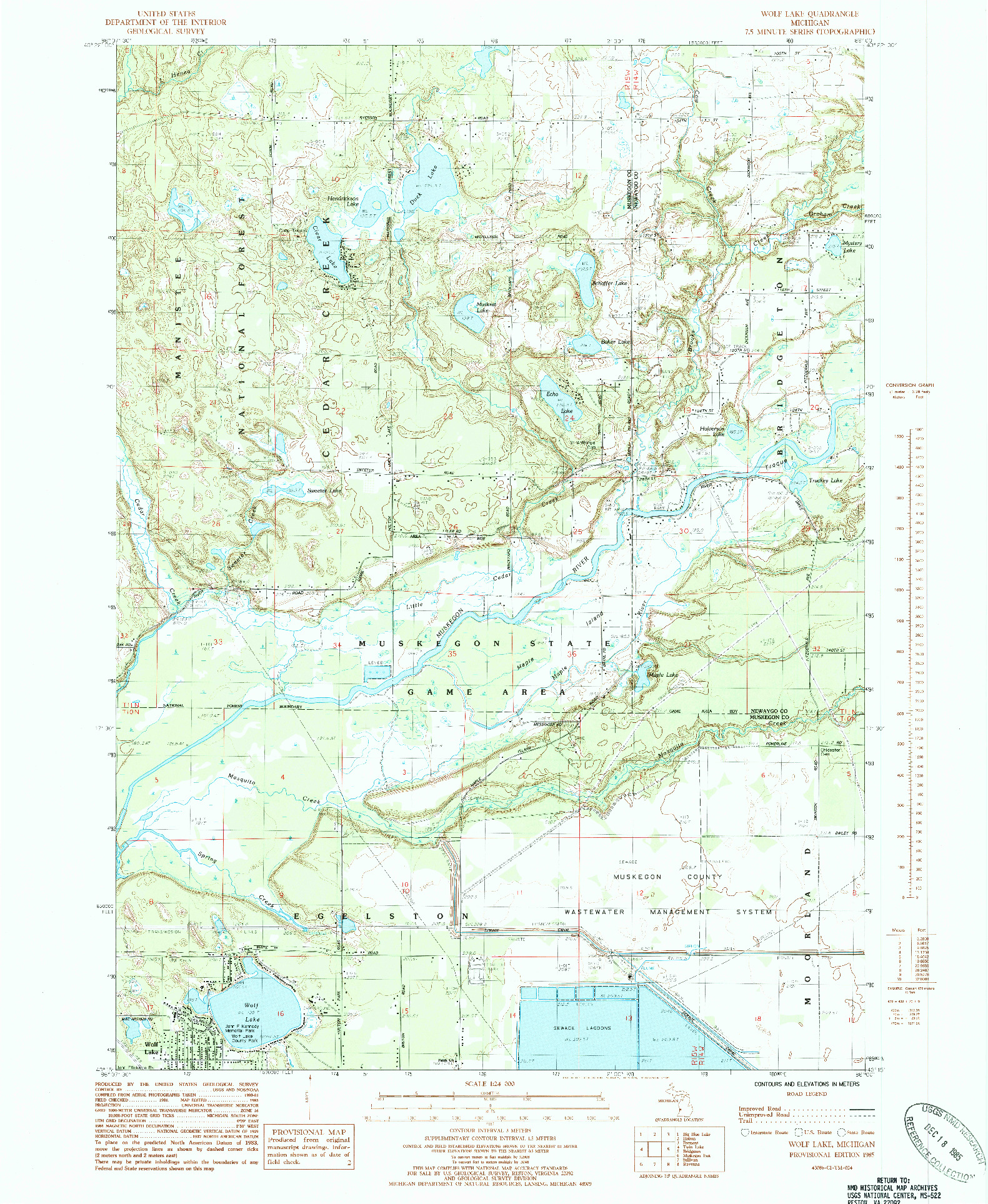 USGS 1:24000-SCALE QUADRANGLE FOR WOLF LAKE, MI 1985
